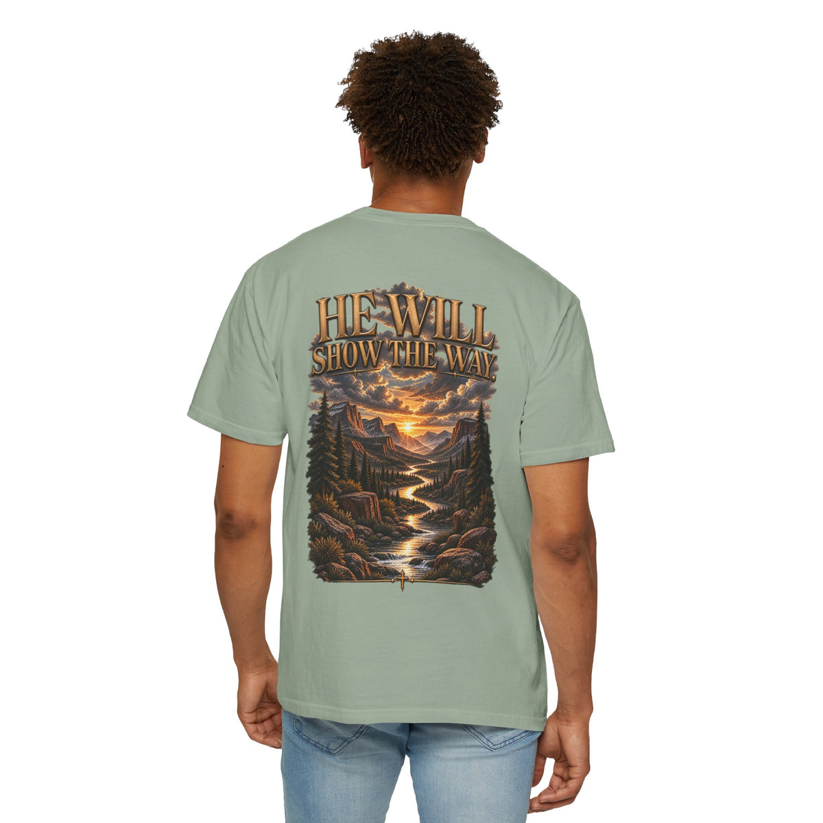Psalm 23 Compass T-Shirt — "He Will Show The Way" Scenic Graphic Tee