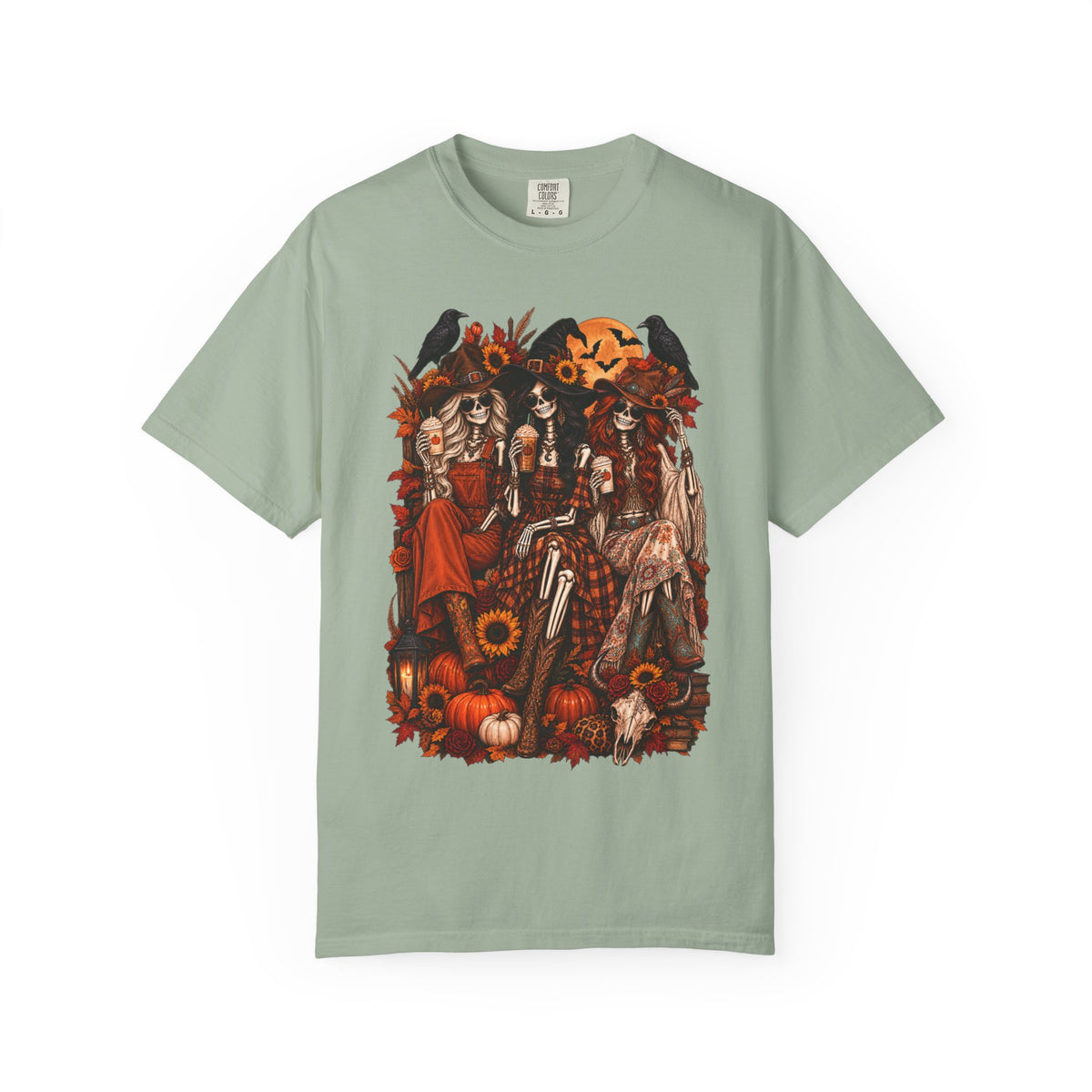 Autumn Witch Trio T-shirt | Halloween Pumpkin Sunflower Illustration