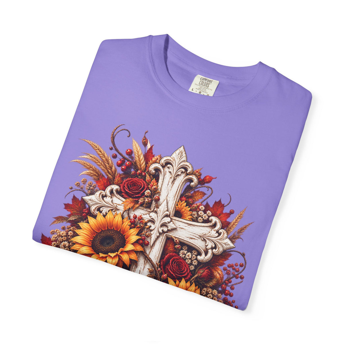 Autumn Harvest Cross and Sunflower T-Shirt