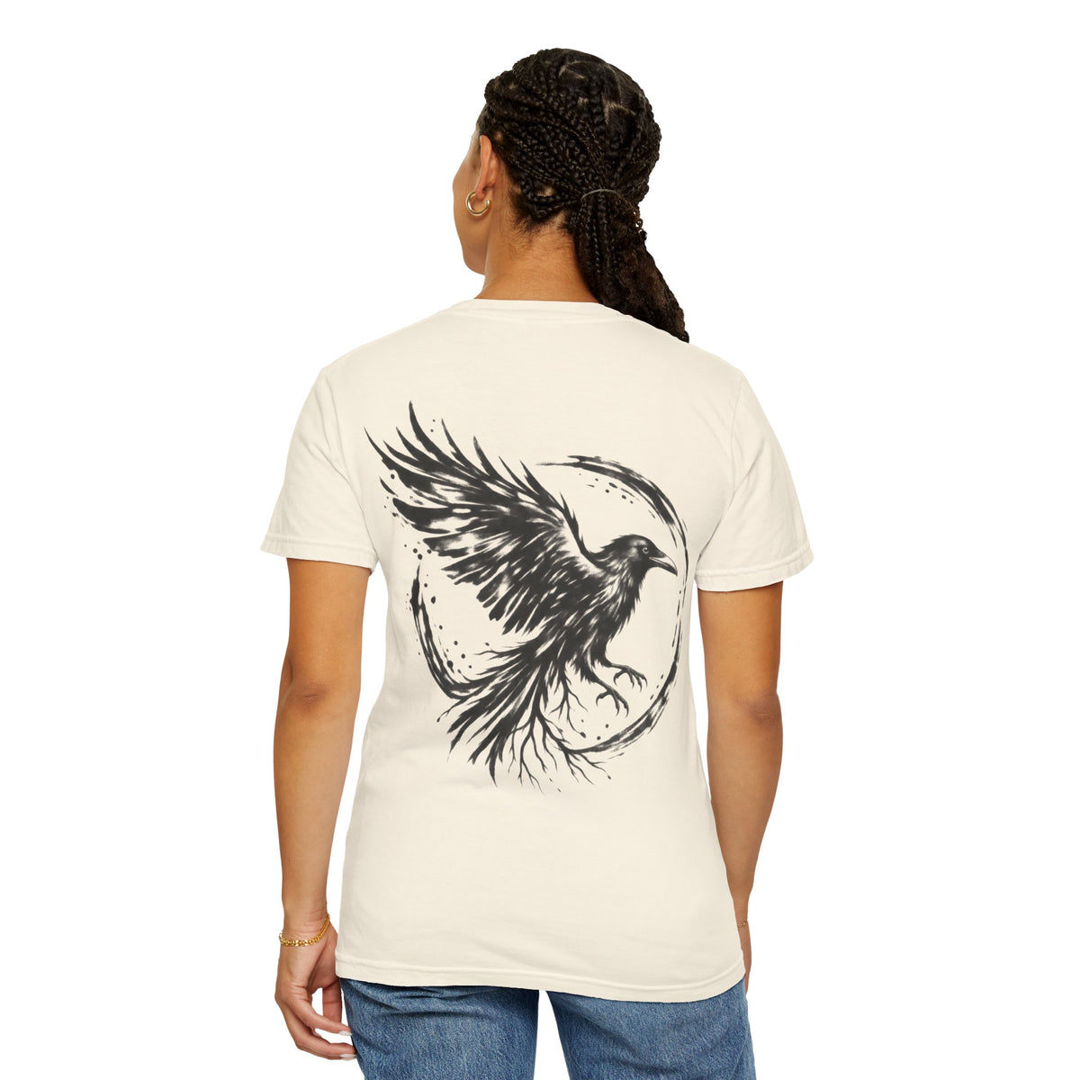 Black Raven Illustration T-shirt | Ink Circle Back Print