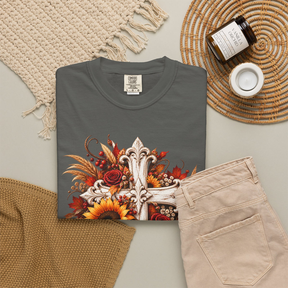 Autumn Harvest Cross and Sunflower T-Shirt