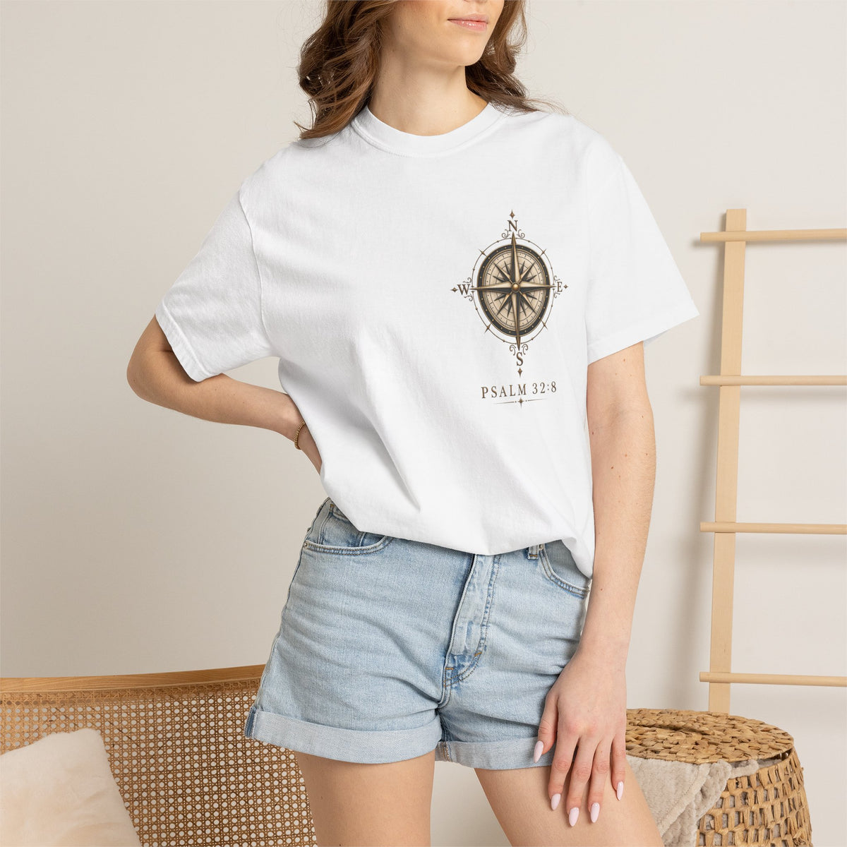 Psalm 23 Compass T-Shirt — "He Will Show The Way" Scenic Graphic Tee
