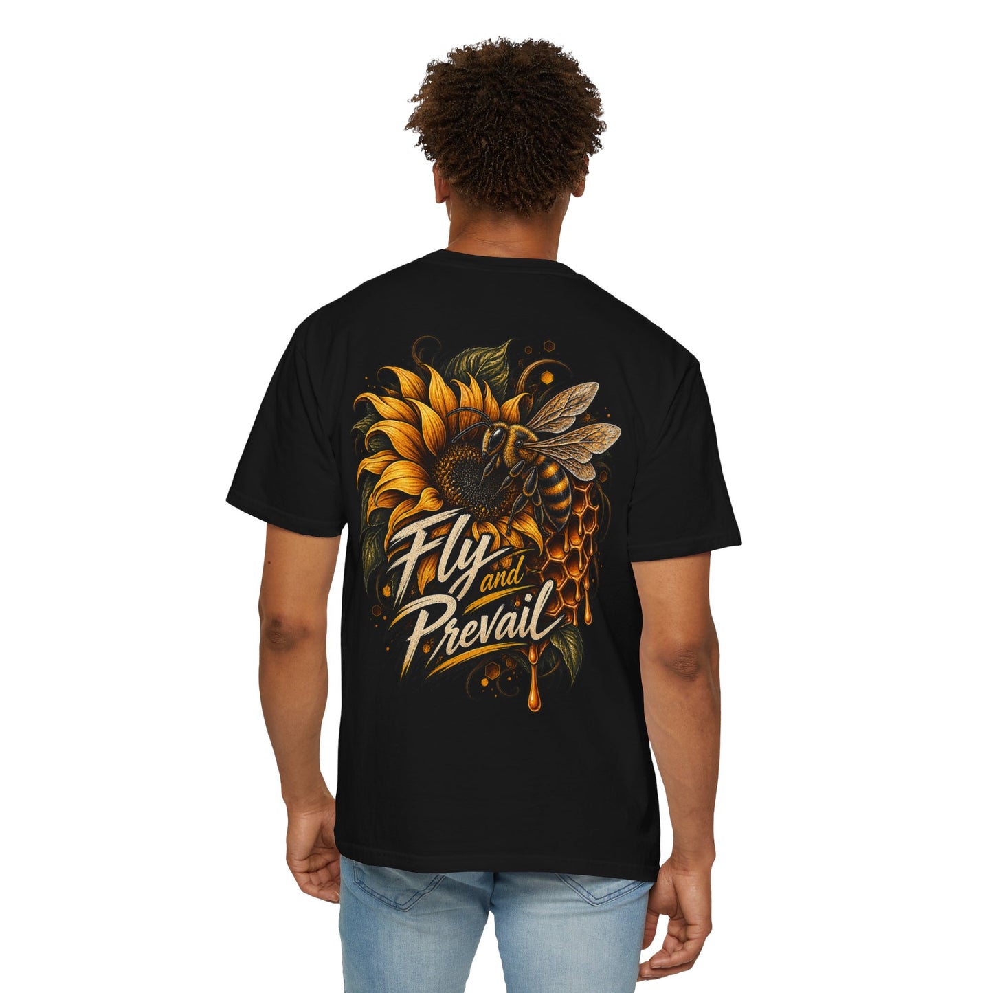 Fly and Prevail Graphic T-Shirt — Sunflower & Bee Illustration
