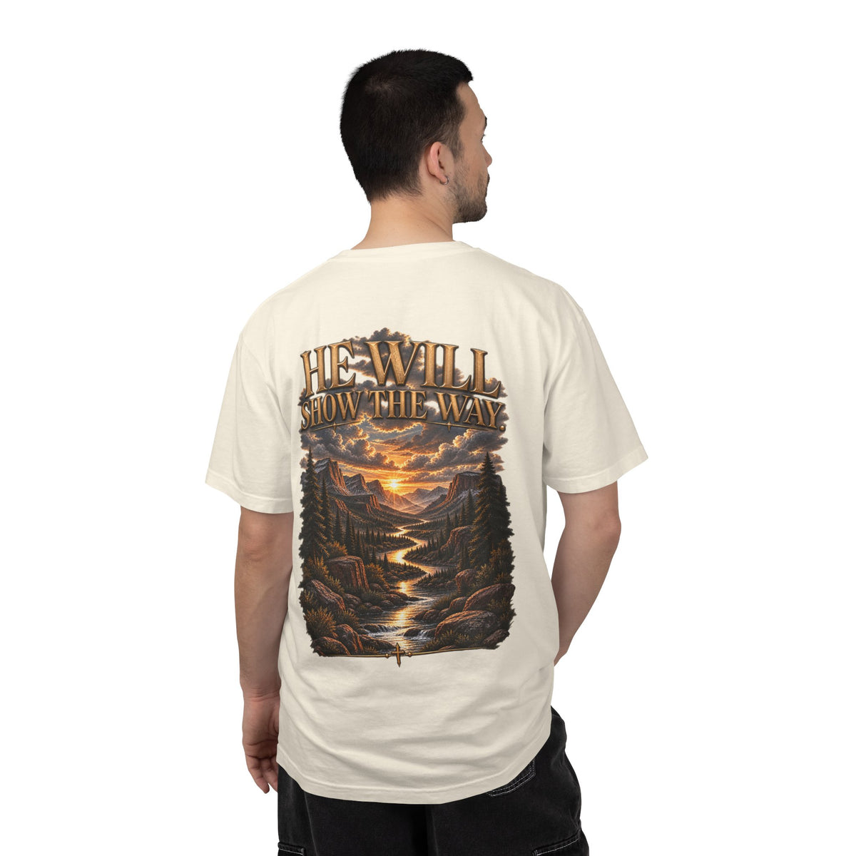 Psalm 23 Compass T-Shirt — "He Will Show The Way" Scenic Graphic Tee