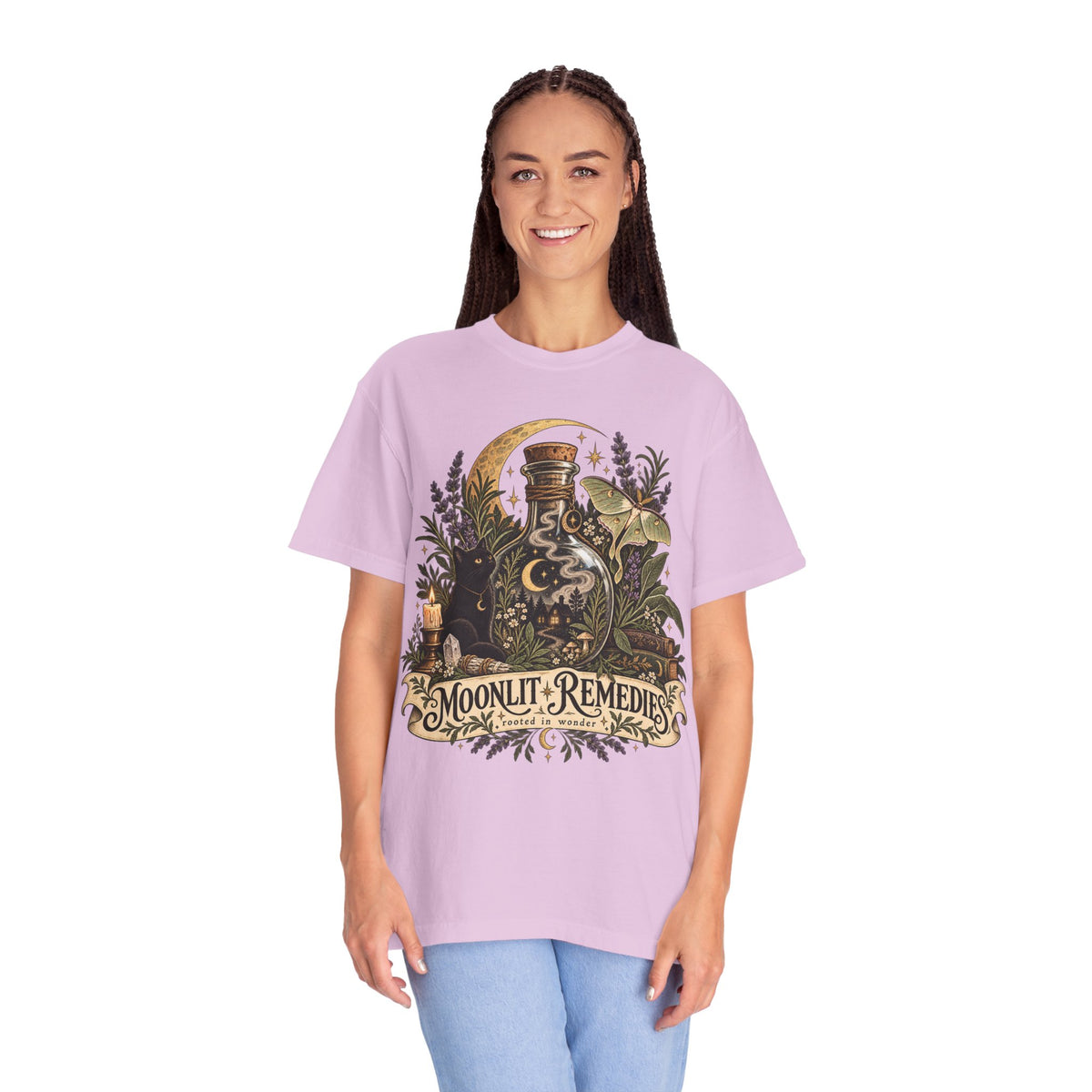 Moonlit Remedies T-Shirt — Vintage Apothecary Potion Graphic Tee