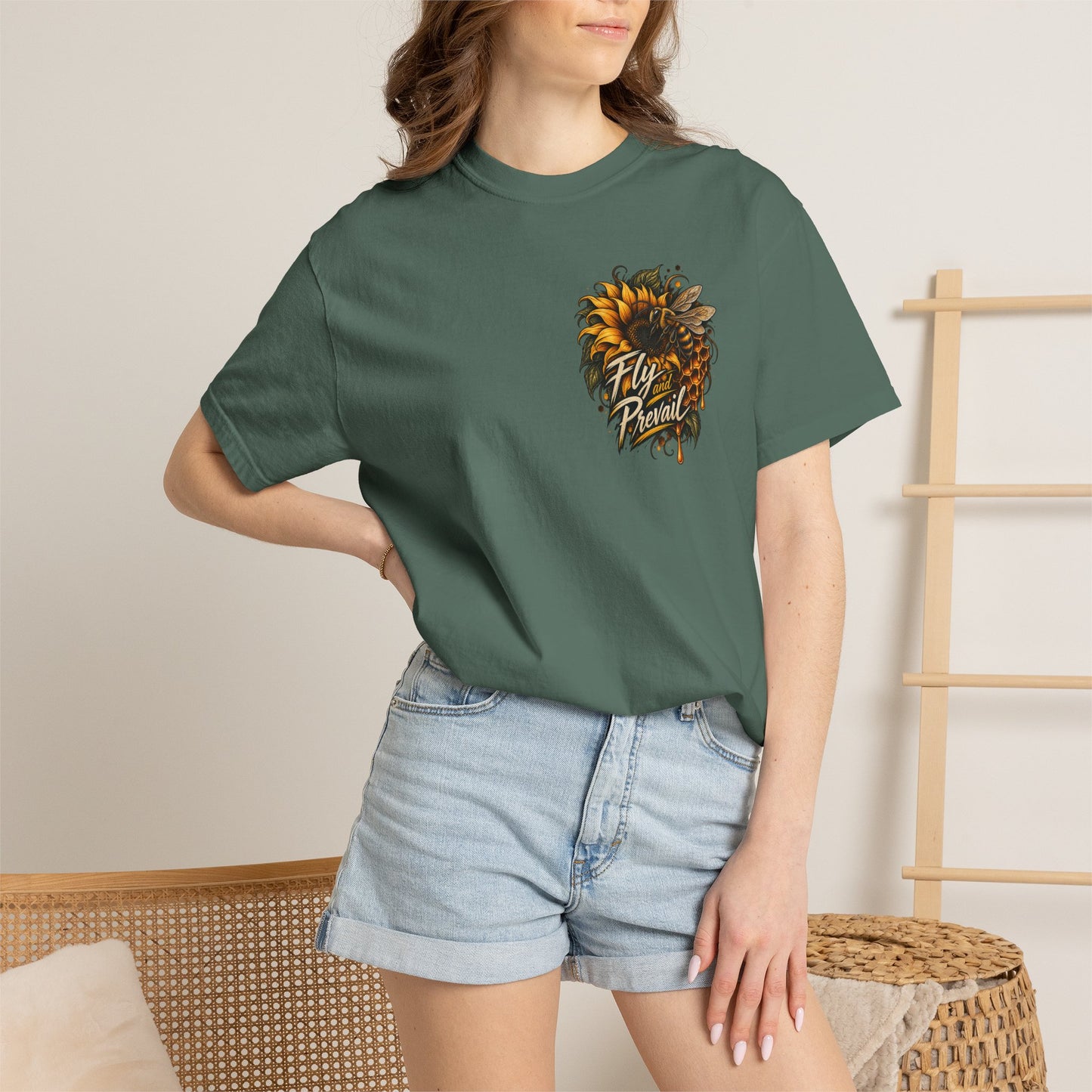 Fly and Prevail Graphic T-Shirt — Sunflower & Bee Illustration