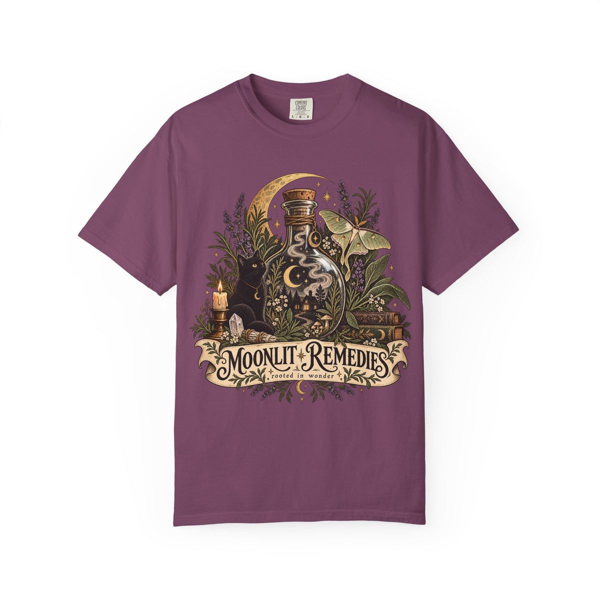 Moonlit Remedies T-Shirt — Vintage Apothecary Potion Graphic Tee