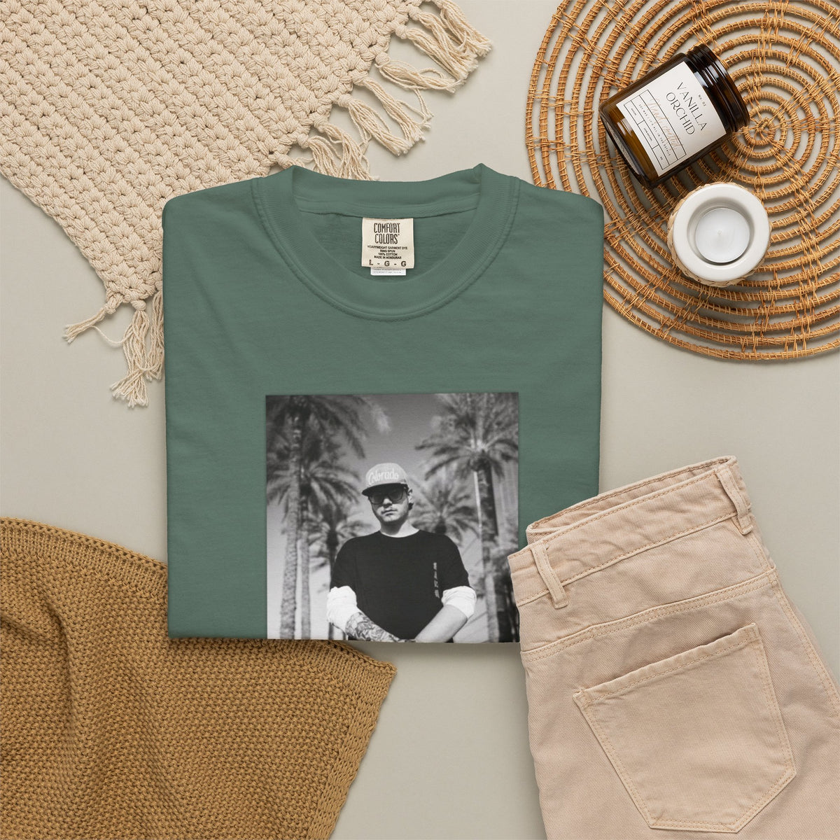 Graphic T‑Shirt — Black & White Palm Photo Tee