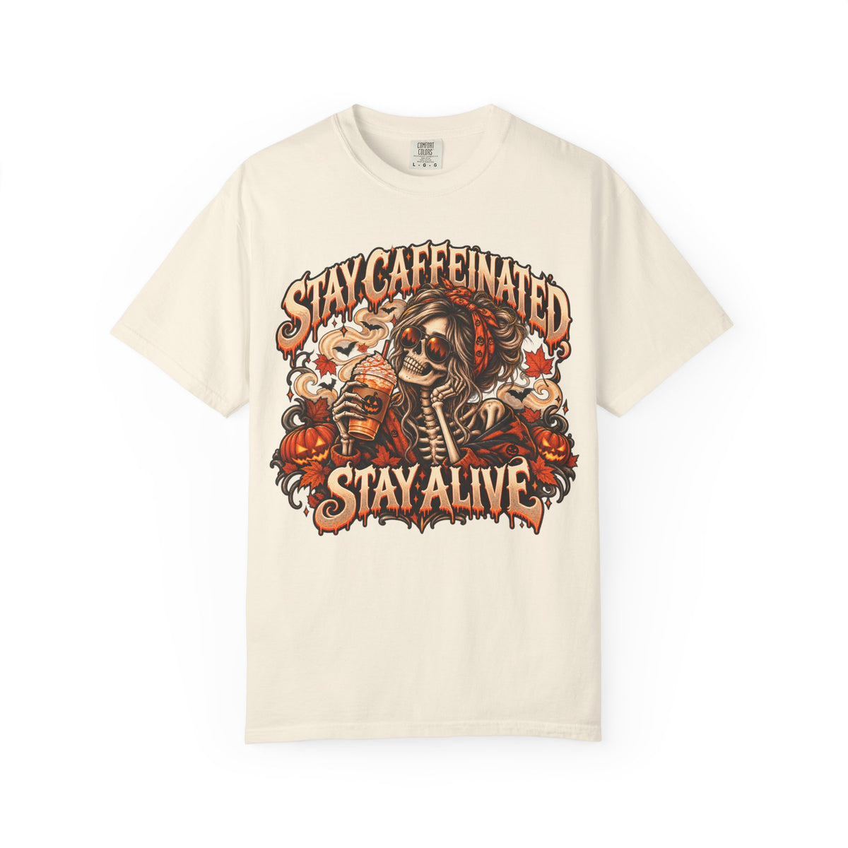 Stay Caffeinated Stay Alive Hers T-Shirt — Skeleton Coffee Graphic Tee