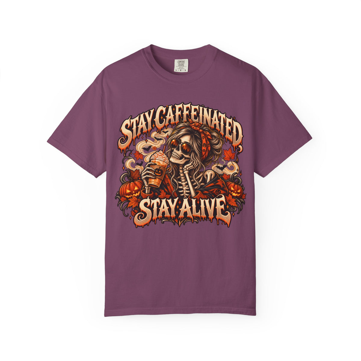 Stay Caffeinated Stay Alive Hers T-Shirt — Skeleton Coffee Graphic Tee