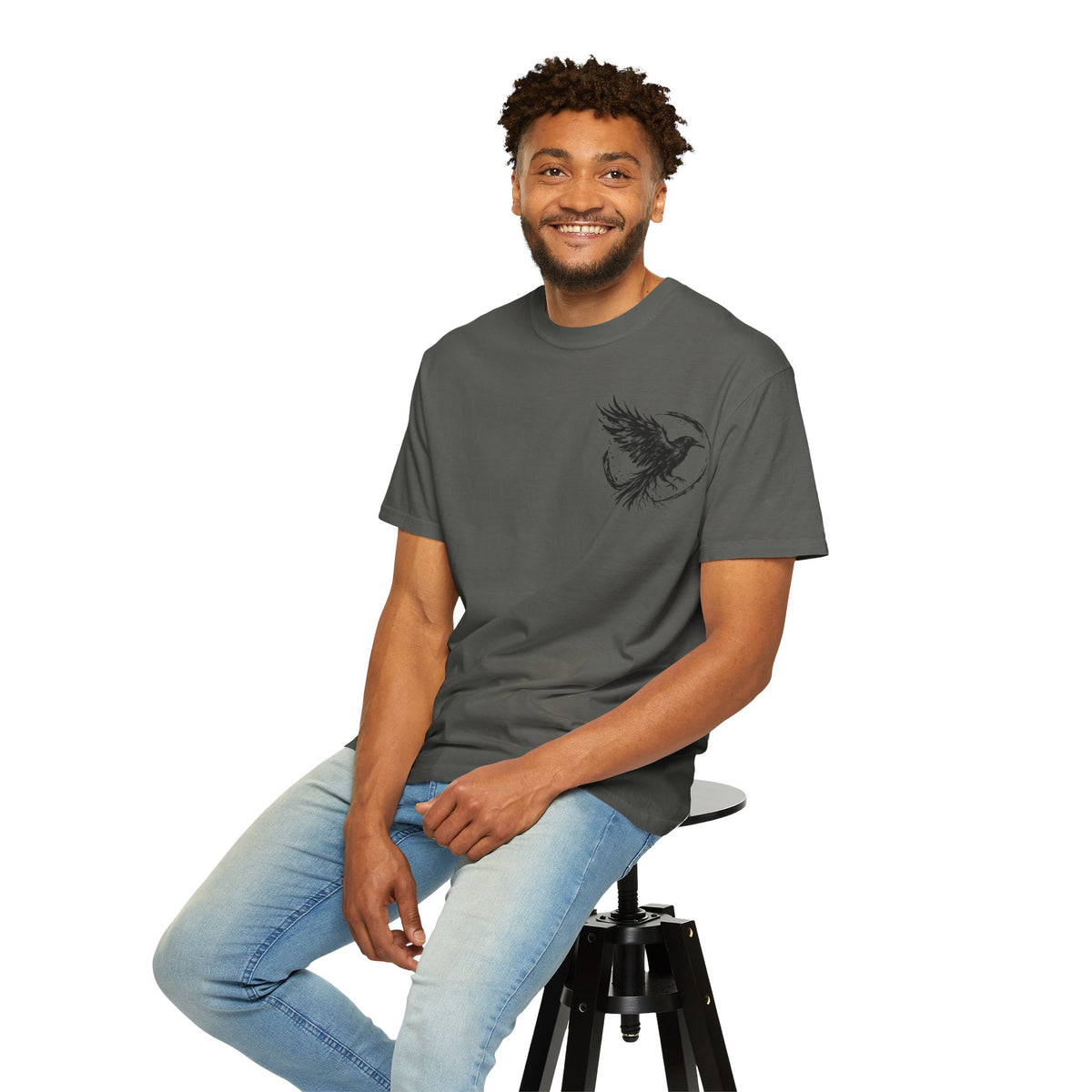 Black Raven Illustration T-shirt | Ink Circle Back Print