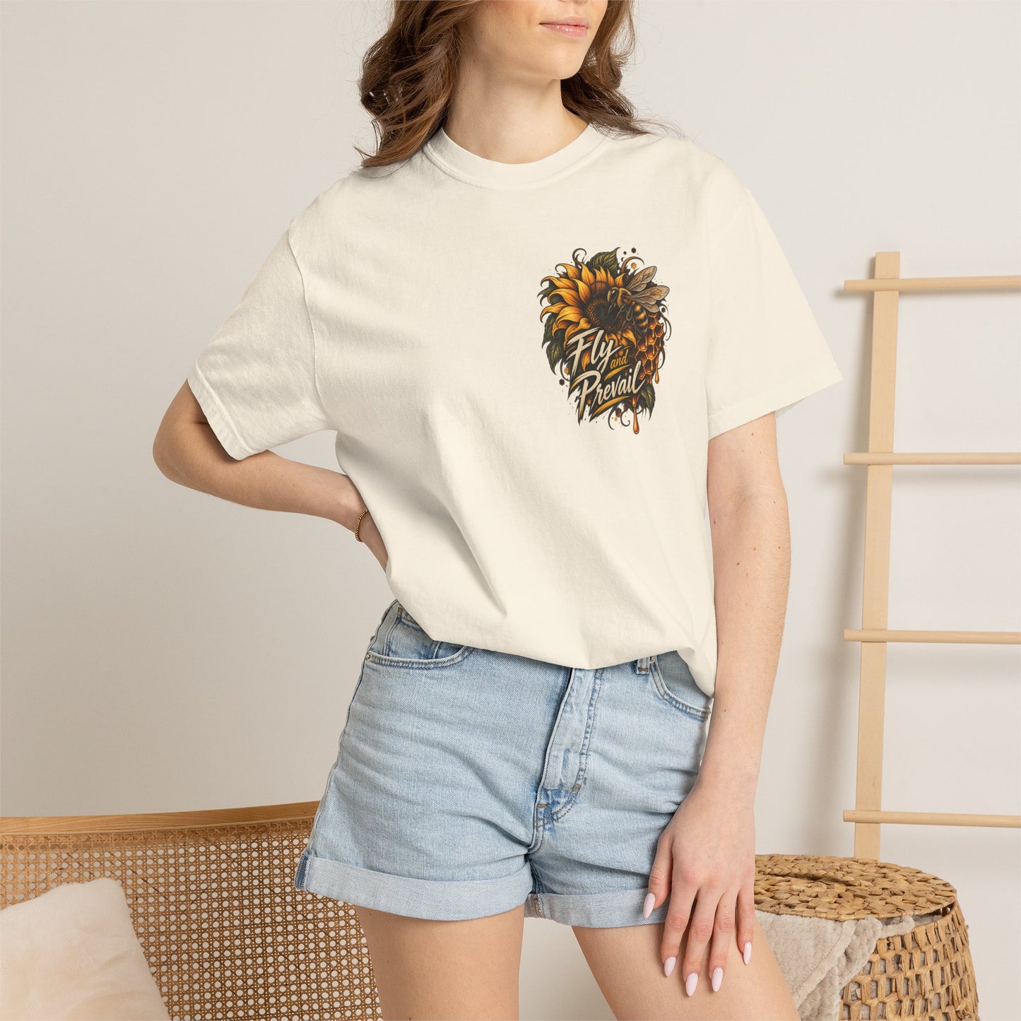 Fly and Prevail Graphic T-Shirt — Sunflower & Bee Illustration