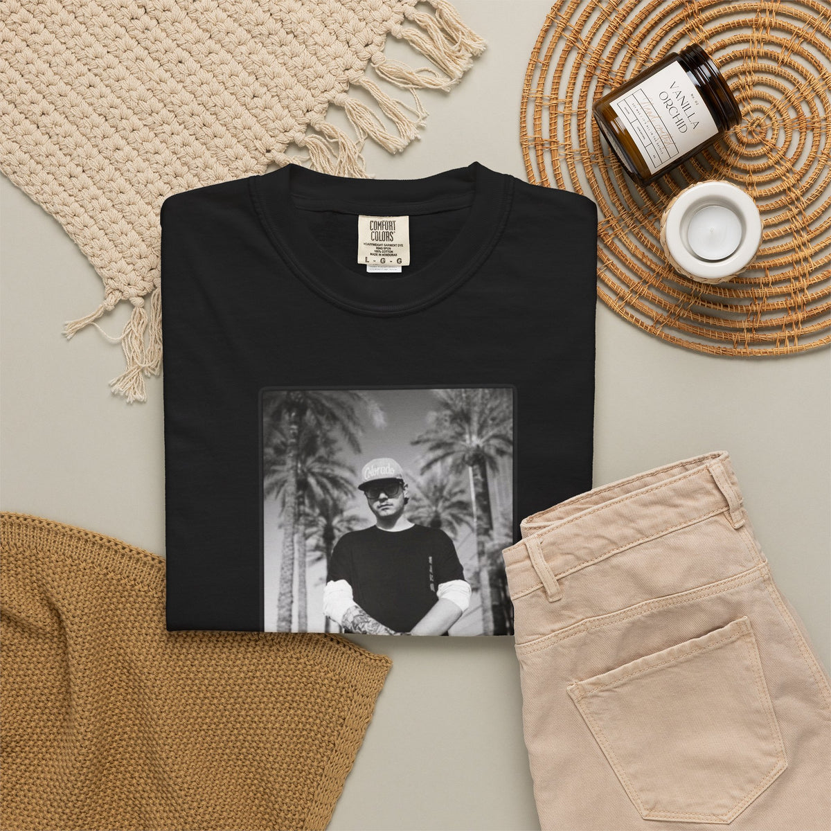 Graphic T‑Shirt — Black & White Palm Photo Tee