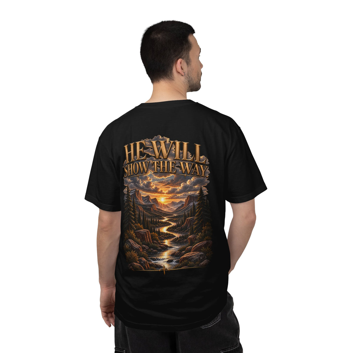 Psalm 23 Compass T-Shirt — "He Will Show The Way" Scenic Graphic Tee