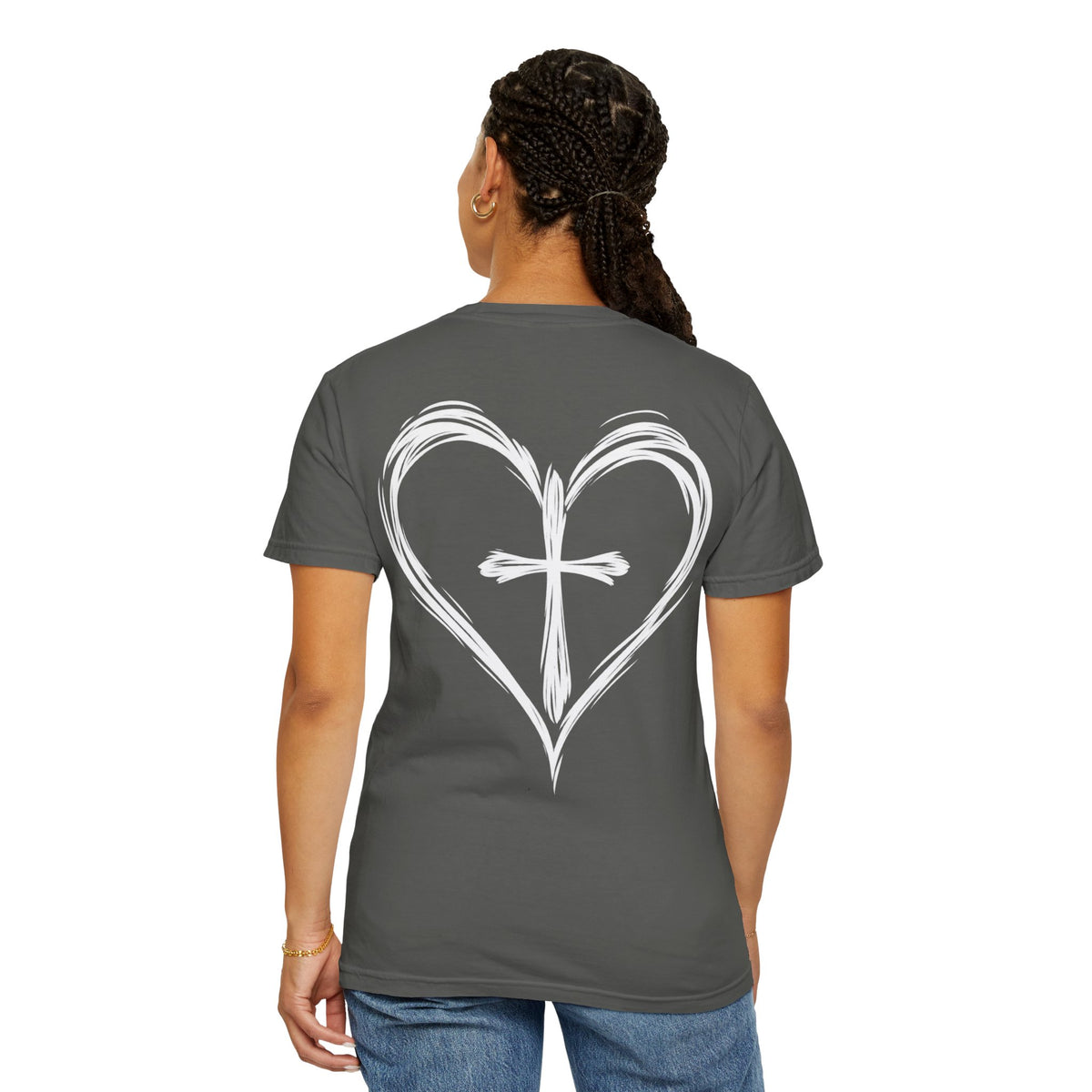 Cross Heart T-Shirt — Brushstroke Cross Graphic Christian Tee