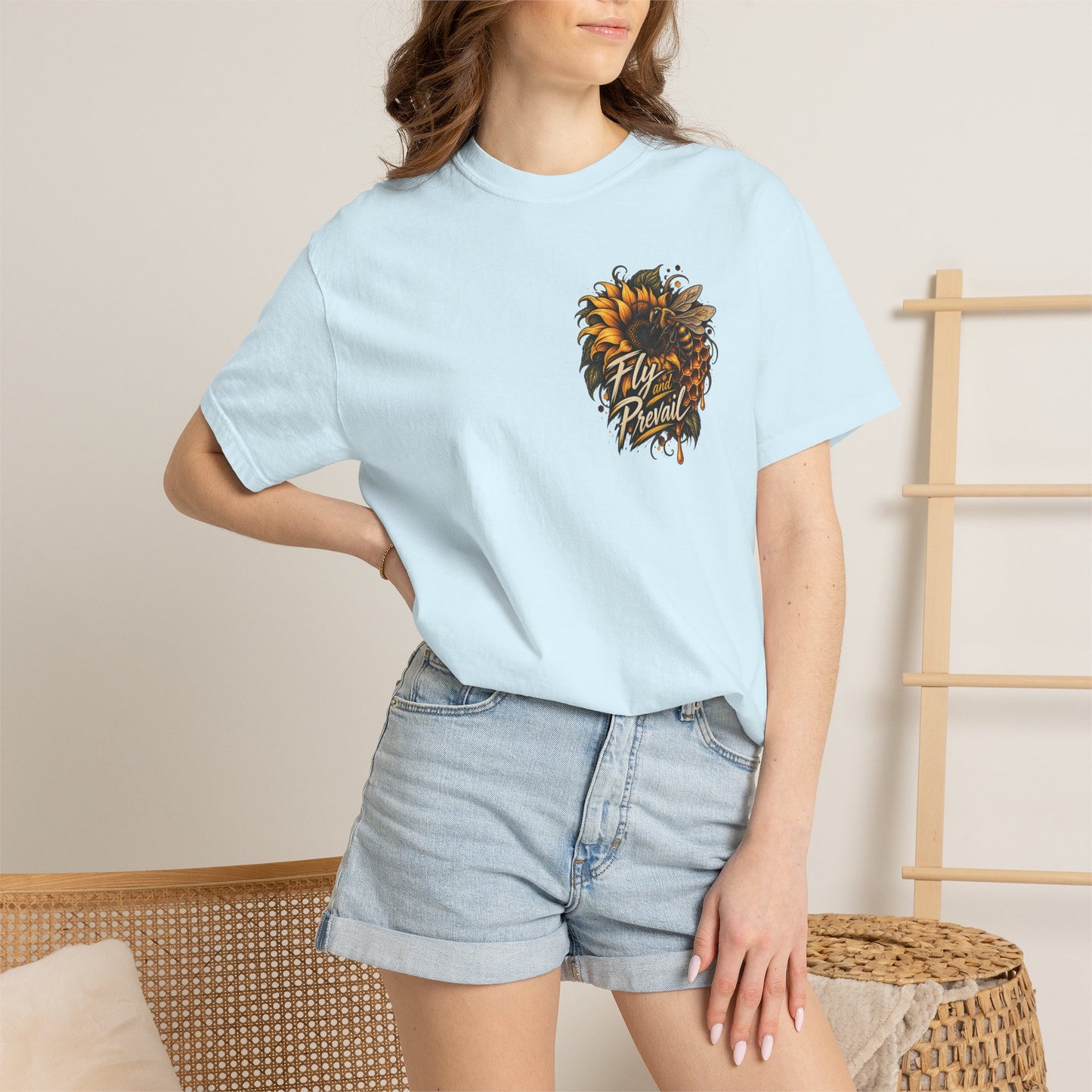 Fly and Prevail Graphic T-Shirt — Sunflower & Bee Illustration