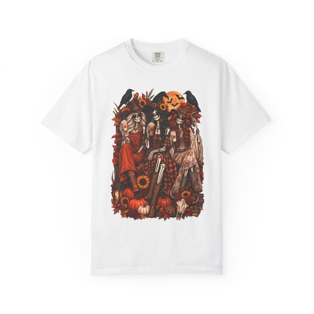Autumn Witch Trio T-shirt | Halloween Pumpkin Sunflower Illustration