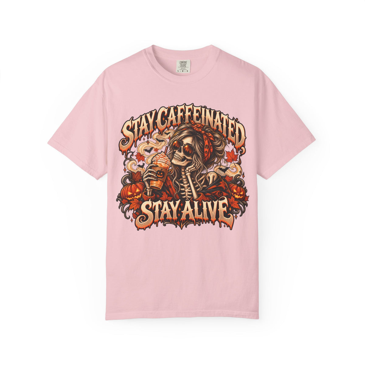 Stay Caffeinated Stay Alive Hers T-Shirt — Skeleton Coffee Graphic Tee