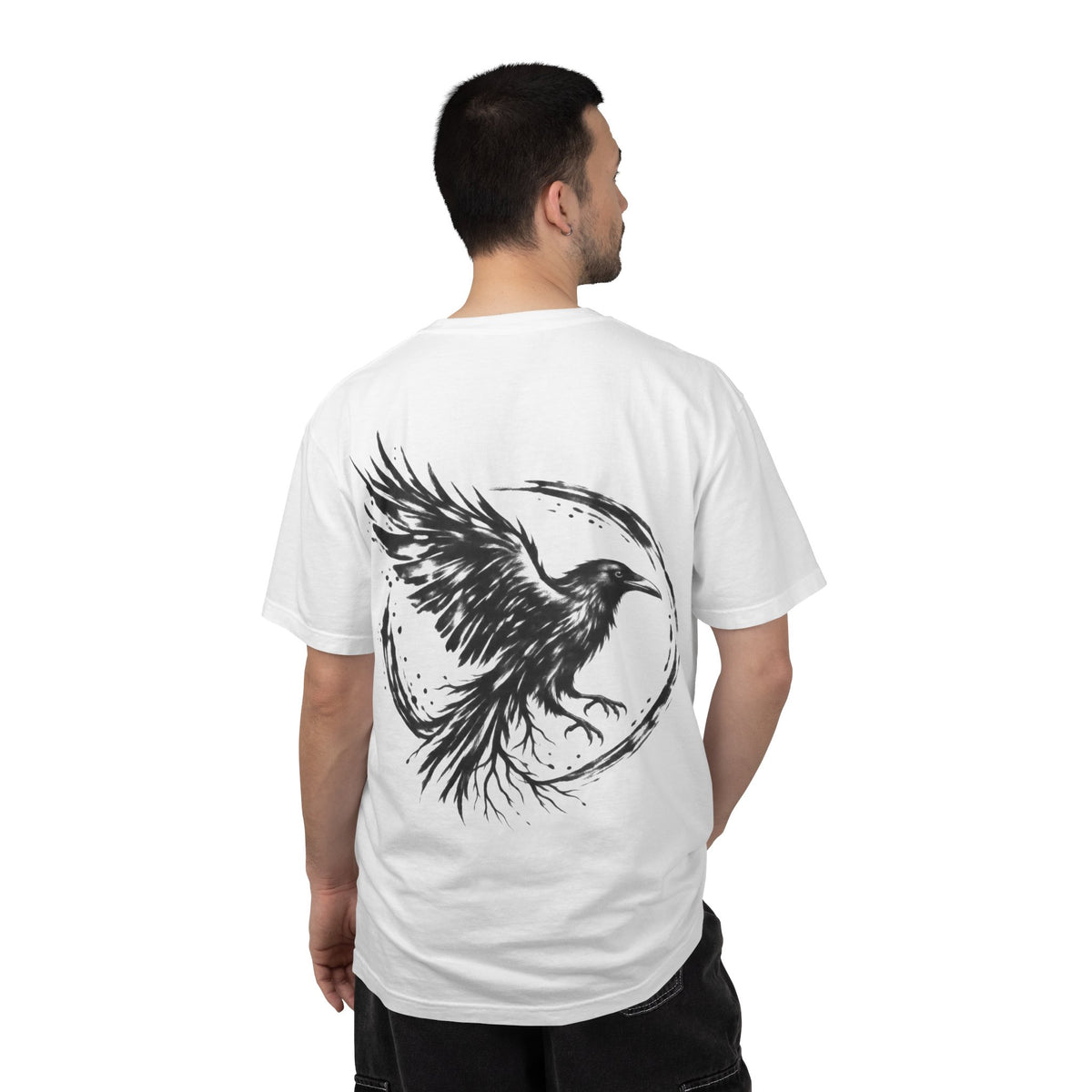 Black Raven Illustration T-shirt | Ink Circle Back Print