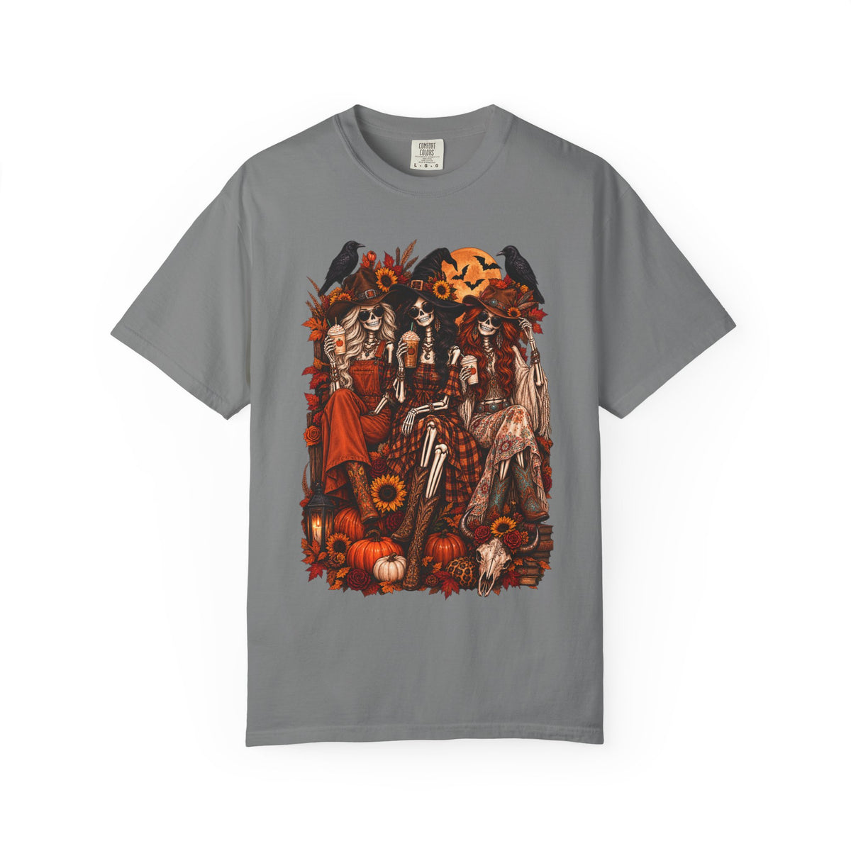 Autumn Witch Trio T-shirt | Halloween Pumpkin Sunflower Illustration