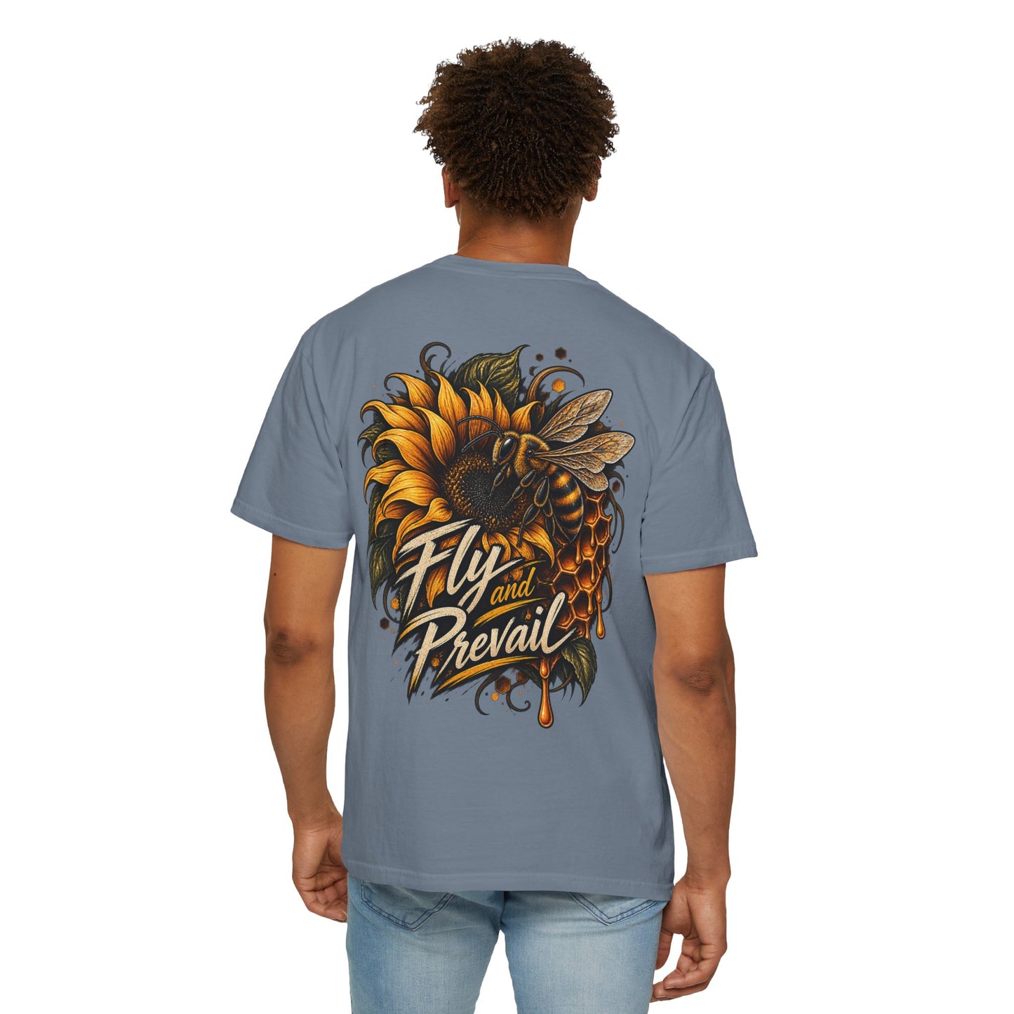 Fly and Prevail Graphic T-Shirt — Sunflower & Bee Illustration
