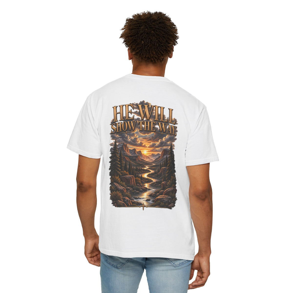 Psalm 23 Compass T-Shirt — "He Will Show The Way" Scenic Graphic Tee