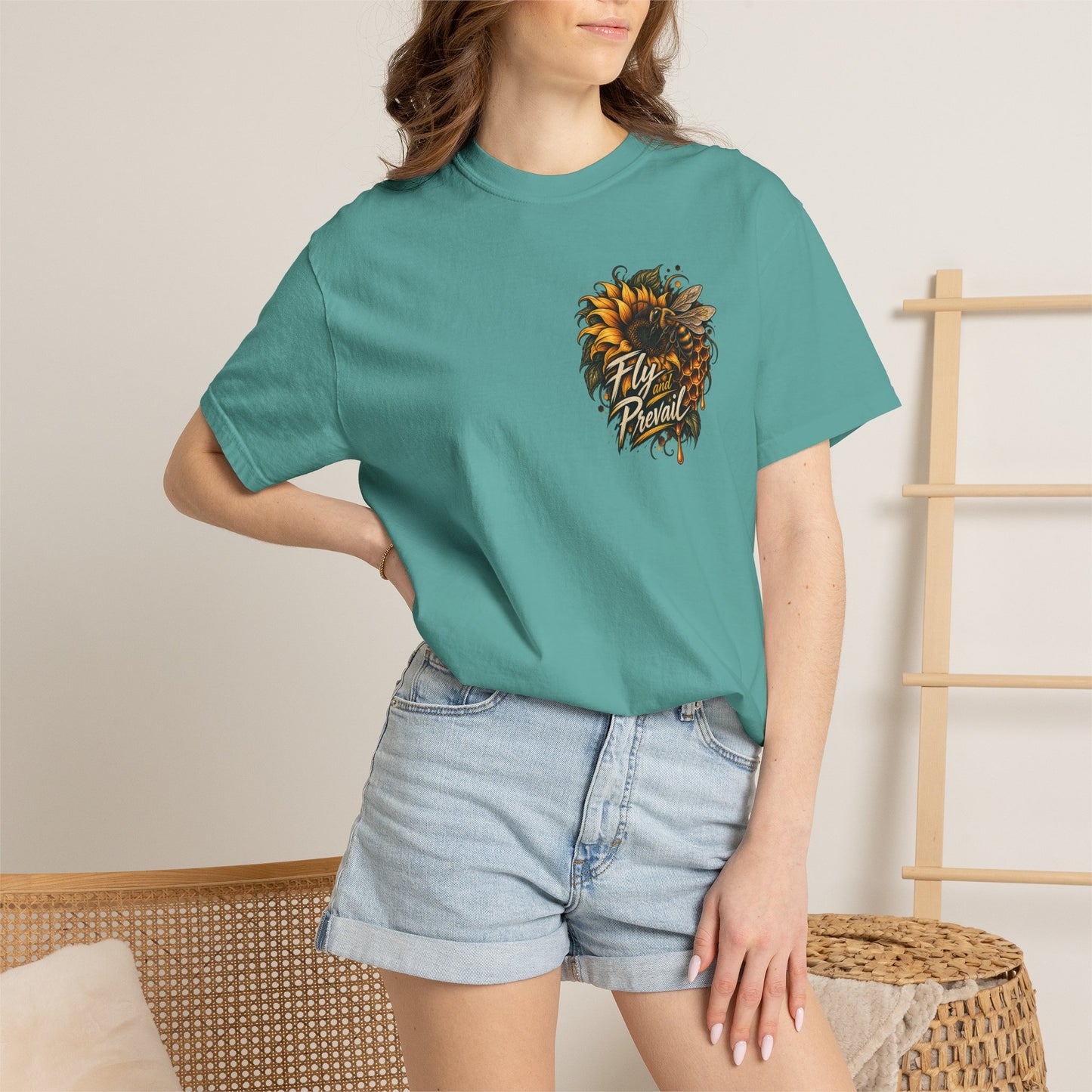 Fly and Prevail Graphic T-Shirt — Sunflower & Bee Illustration
