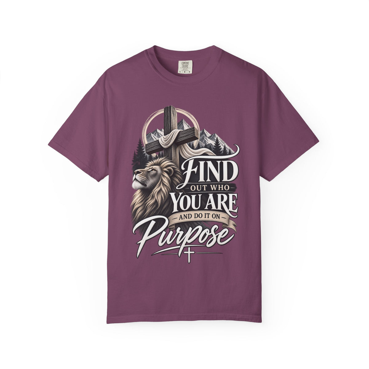 Find Out Who You Are Purpose T-Shirt — Inspirational Christian Mountain & Cross Tee