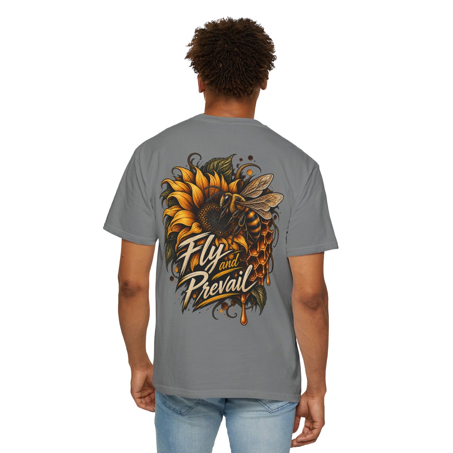 Fly and Prevail Graphic T-Shirt — Sunflower & Bee Illustration
