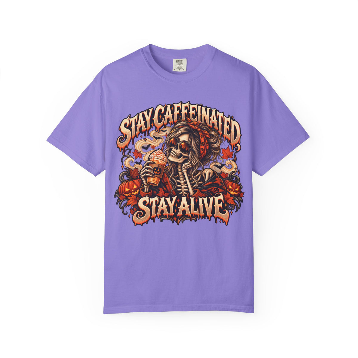Stay Caffeinated Stay Alive Hers T-Shirt — Skeleton Coffee Graphic Tee