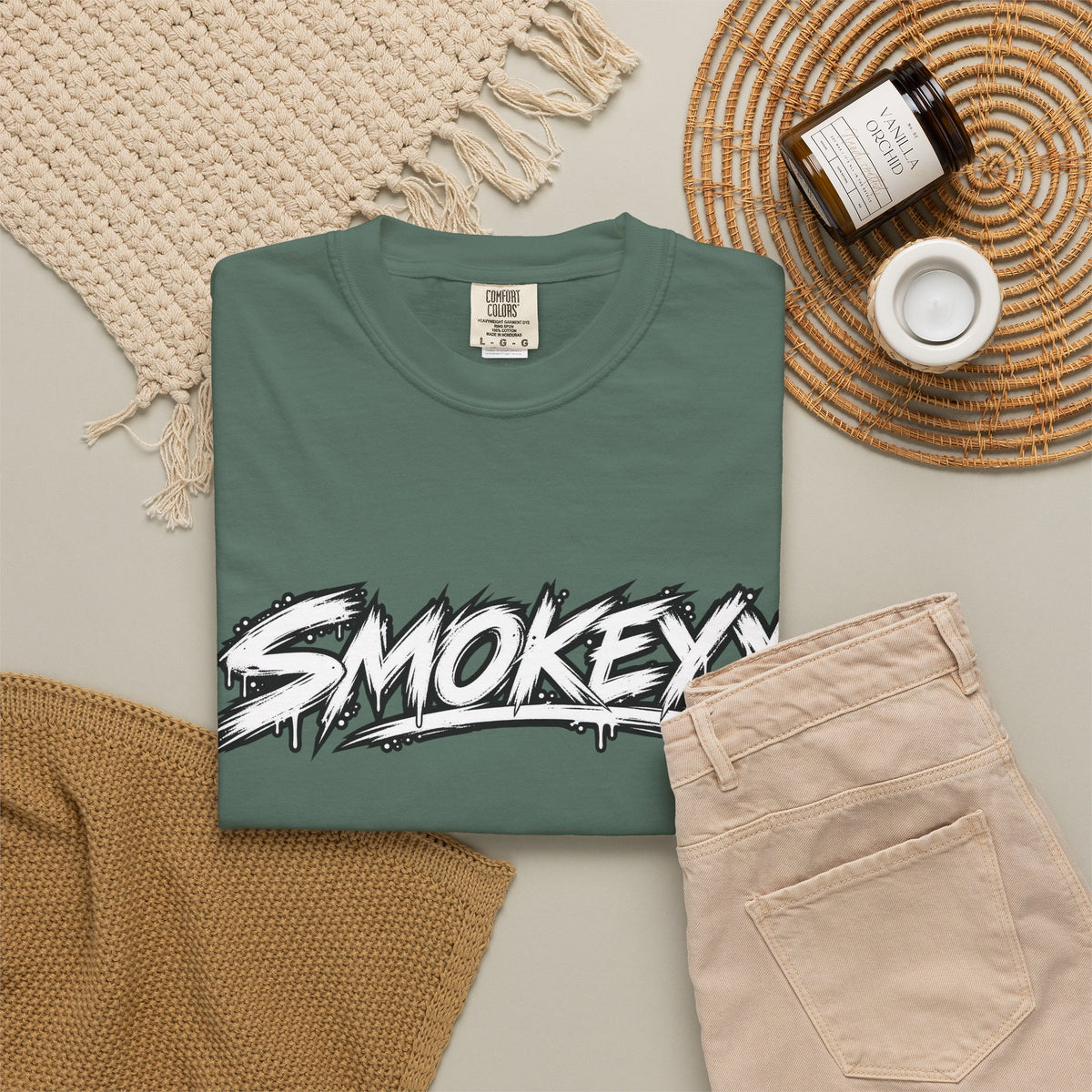 Graphic T-Shirt — "Smokeyy" with Back Text: "I Buried My Silence, My Voice Lined to Tell the Story" Inspiring Graphic