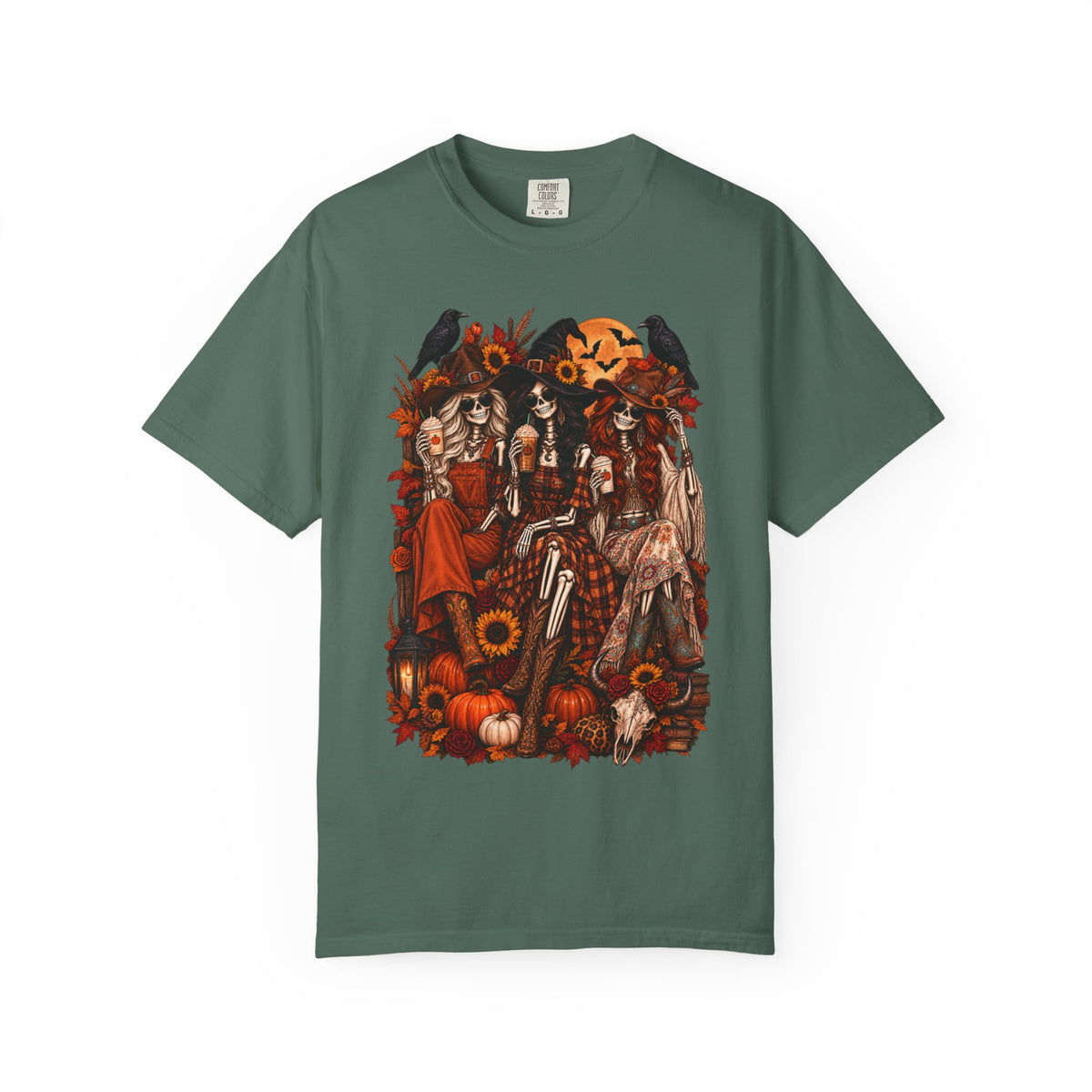 Autumn Witch Trio T-shirt | Halloween Pumpkin Sunflower Illustration