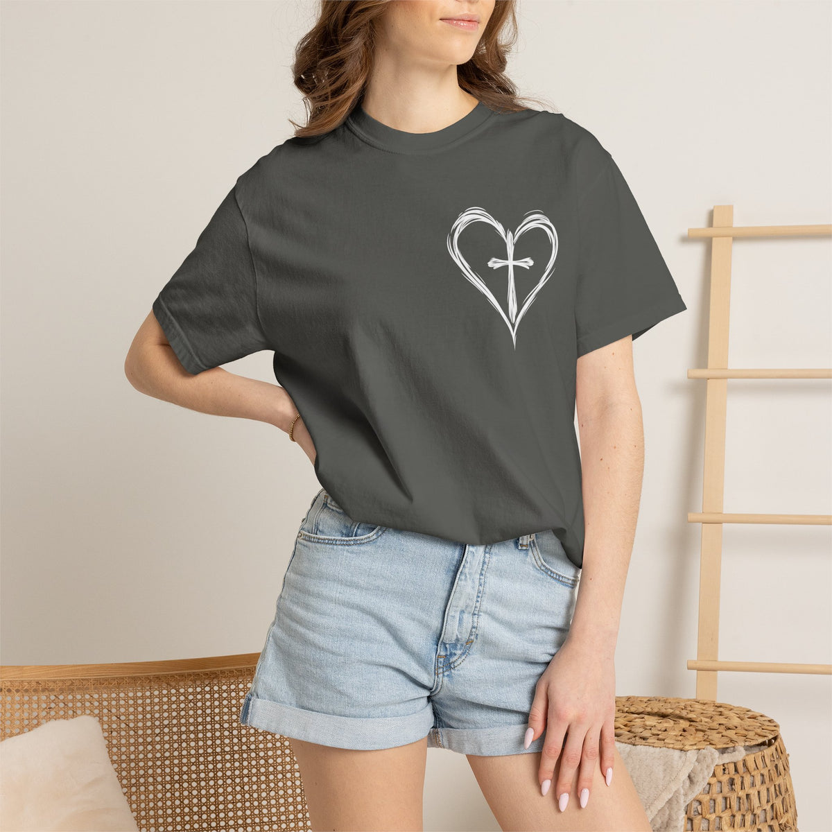 Cross Heart T-Shirt — Brushstroke Cross Graphic Christian Tee