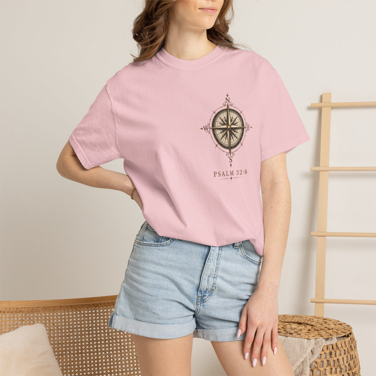 Psalm 23 Compass T-Shirt — "He Will Show The Way" Scenic Graphic Tee
