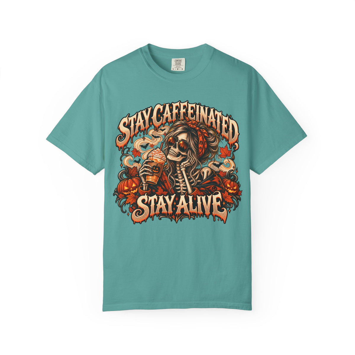 Stay Caffeinated Stay Alive Hers T-Shirt — Skeleton Coffee Graphic Tee