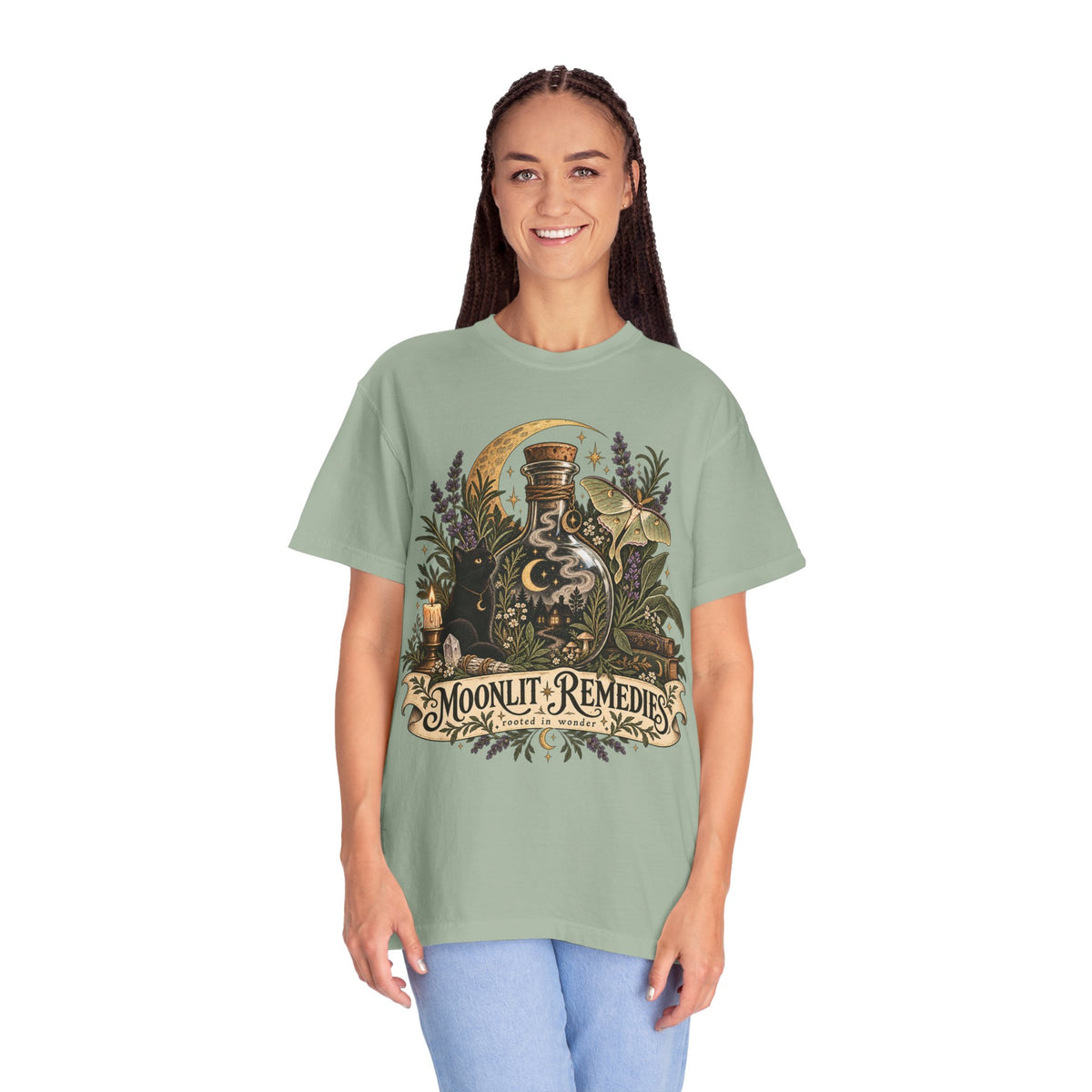 Moonlit Remedies T-Shirt — Vintage Apothecary Potion Graphic Tee