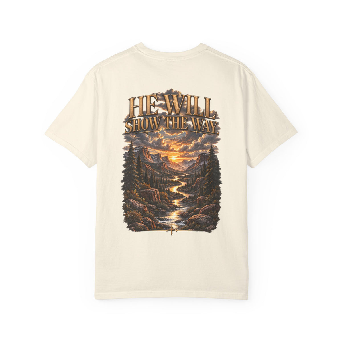 Psalm 23 Compass T-Shirt — "He Will Show The Way" Scenic Graphic Tee