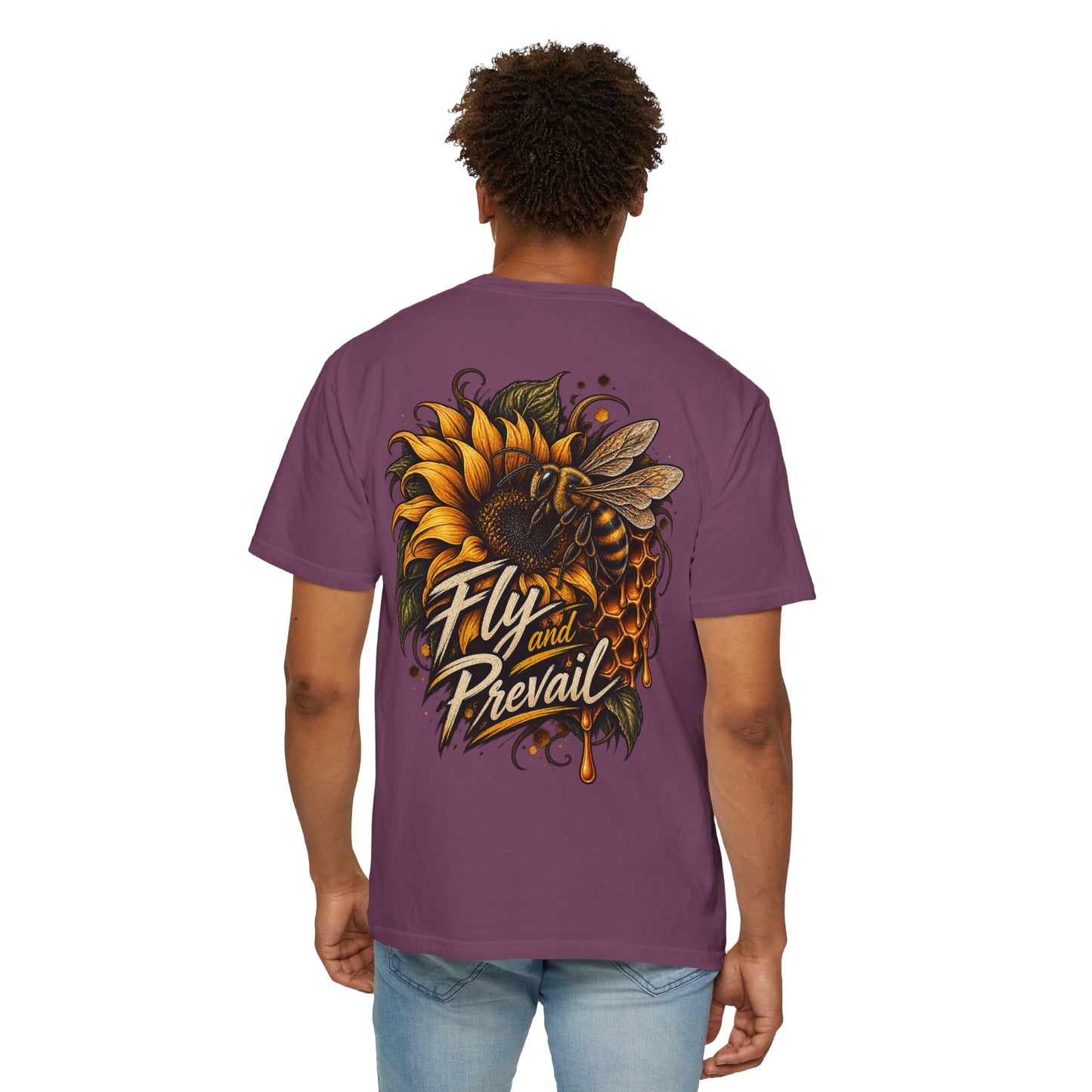 Fly and Prevail Graphic T-Shirt — Sunflower & Bee Illustration