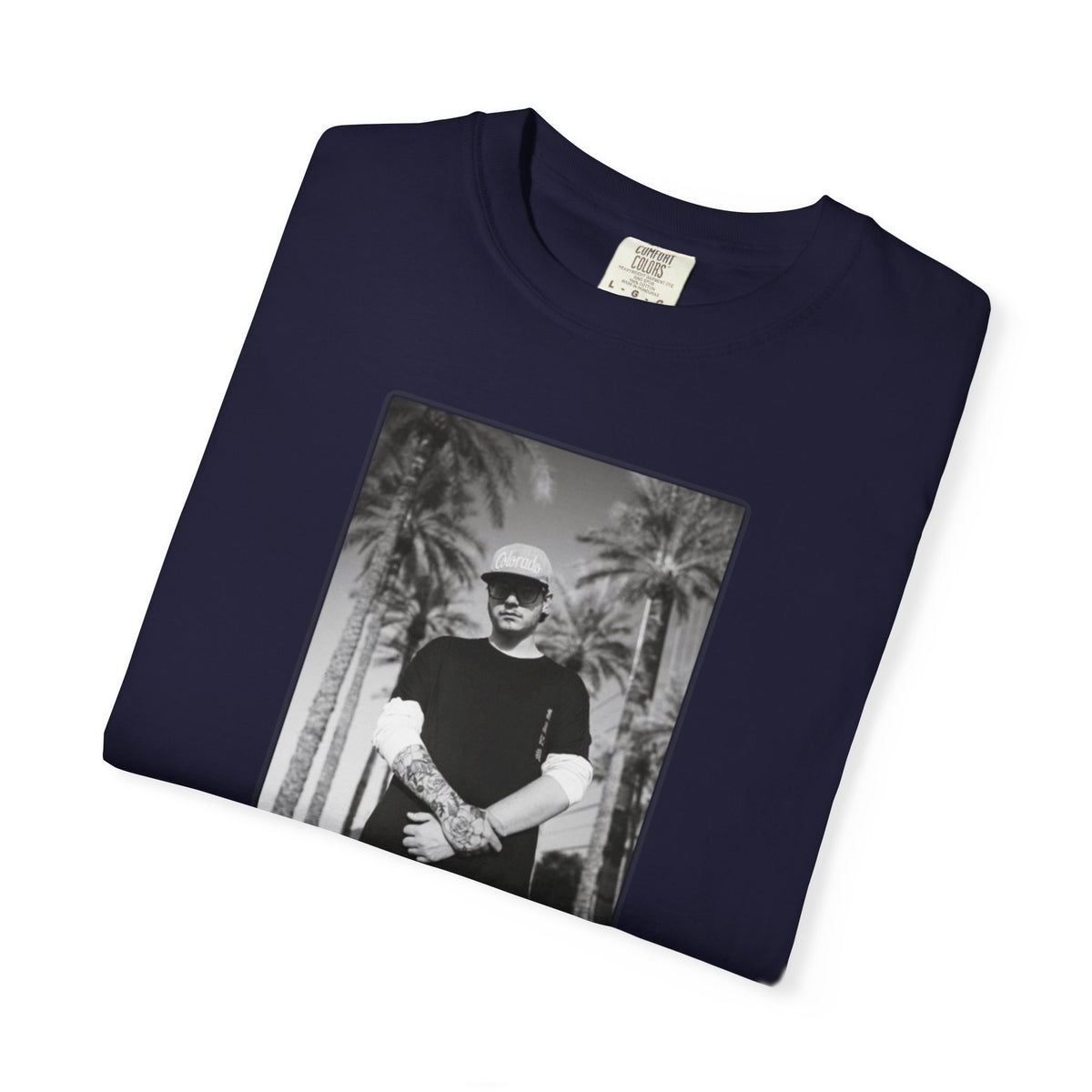 Graphic T‑Shirt — Black & White Palm Photo Tee