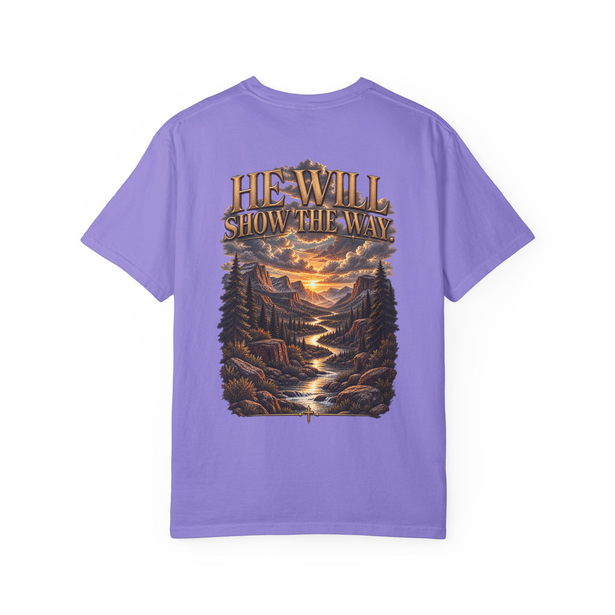 Psalm 23 Compass T-Shirt — "He Will Show The Way" Scenic Graphic Tee