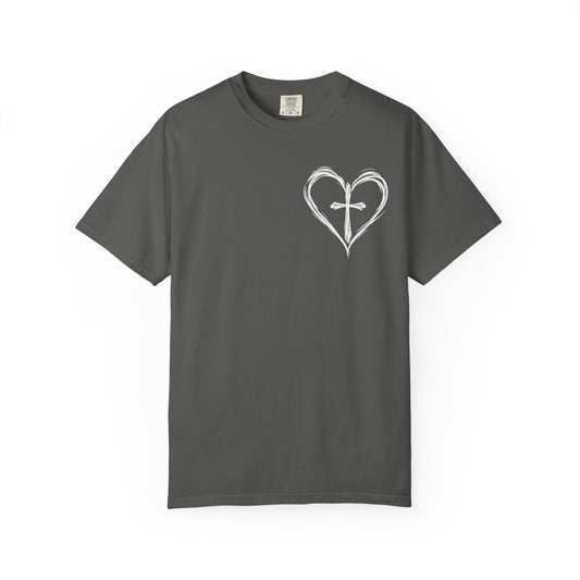Cross Heart T-Shirt — Brushstroke Cross Graphic Christian Tee