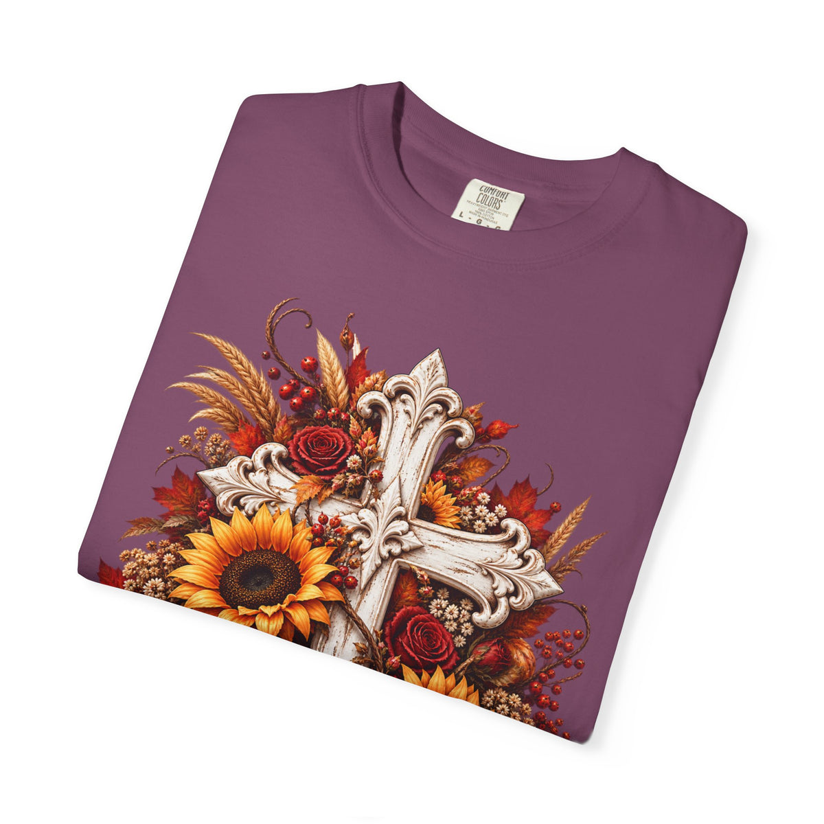 Autumn Harvest Cross and Sunflower T-Shirt
