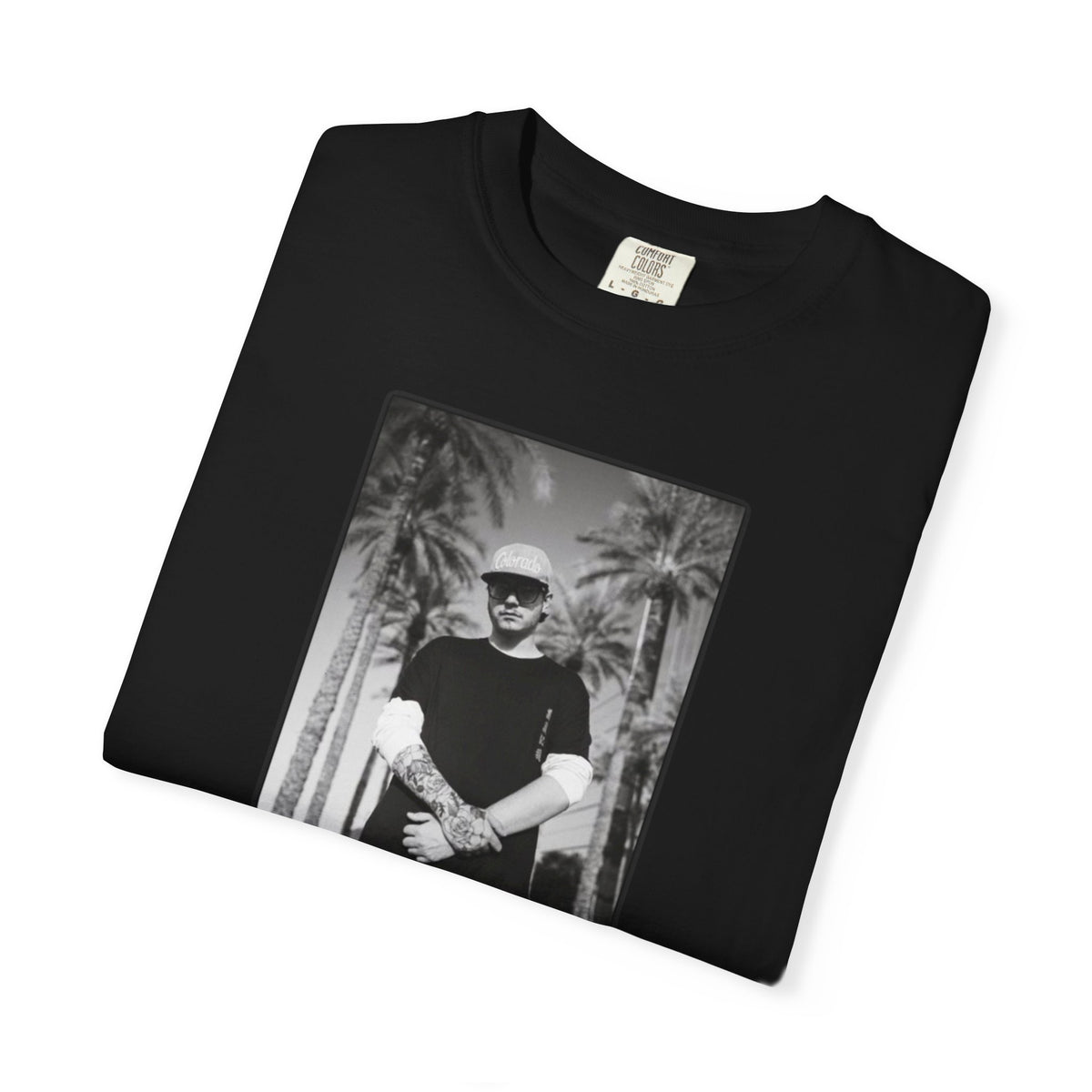 Graphic T‑Shirt — Black & White Palm Photo Tee