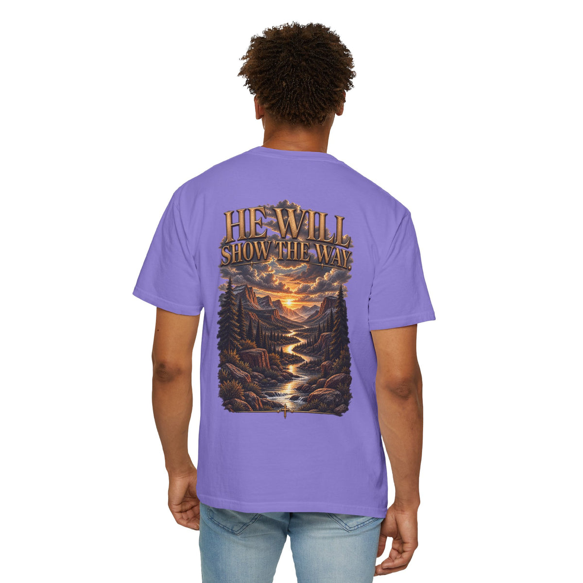 Psalm 23 Compass T-Shirt — "He Will Show The Way" Scenic Graphic Tee