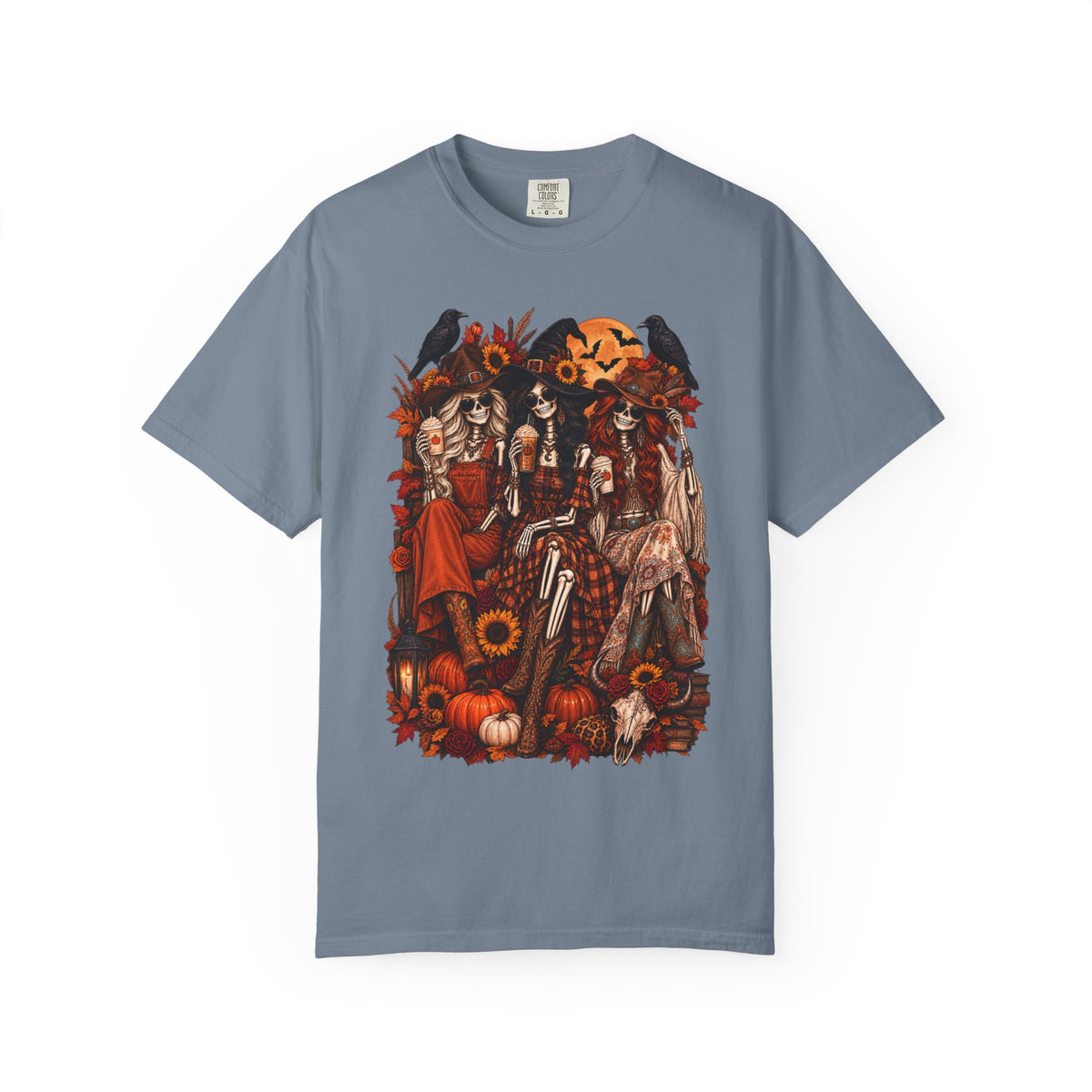 Autumn Witch Trio T-shirt | Halloween Pumpkin Sunflower Illustration