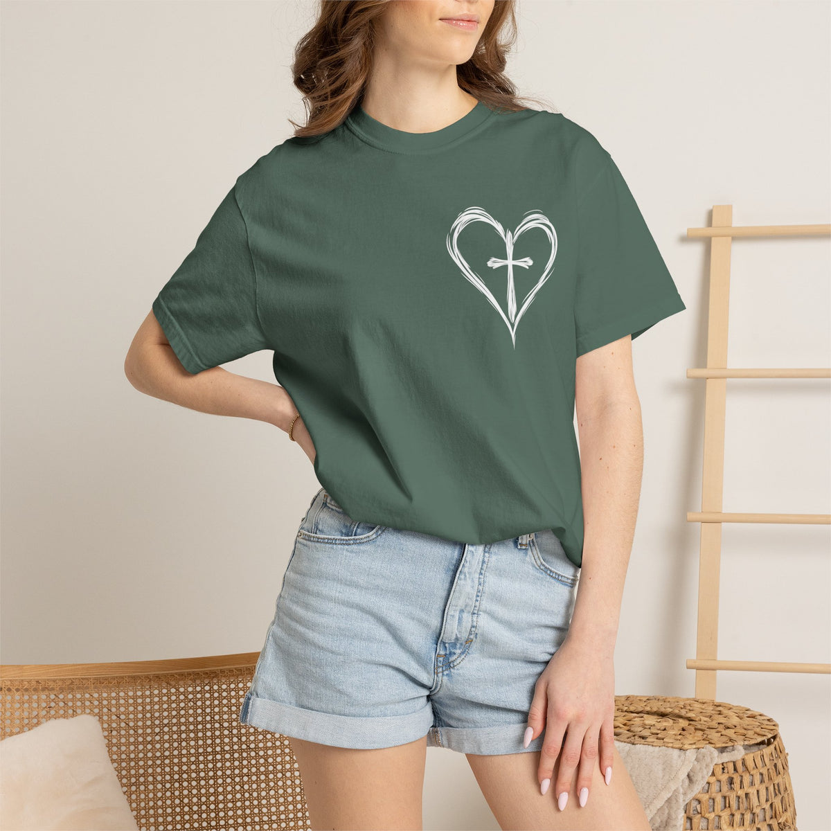 Cross Heart T-Shirt — Brushstroke Cross Graphic Christian Tee