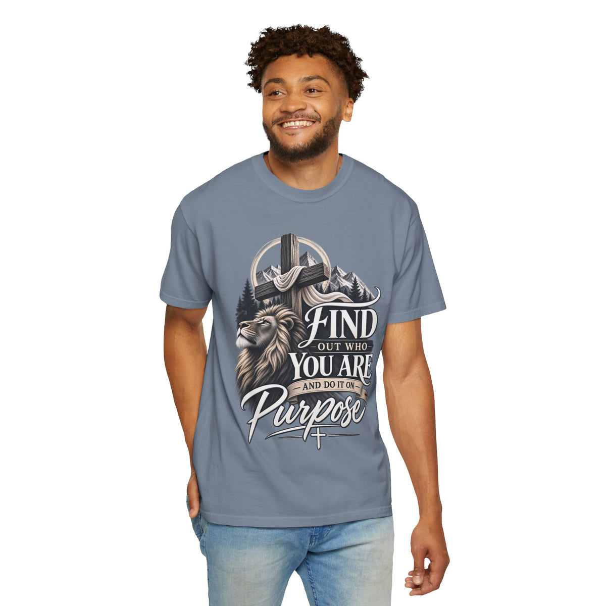 Find Out Who You Are Purpose T-Shirt — Inspirational Christian Mountain & Cross Tee