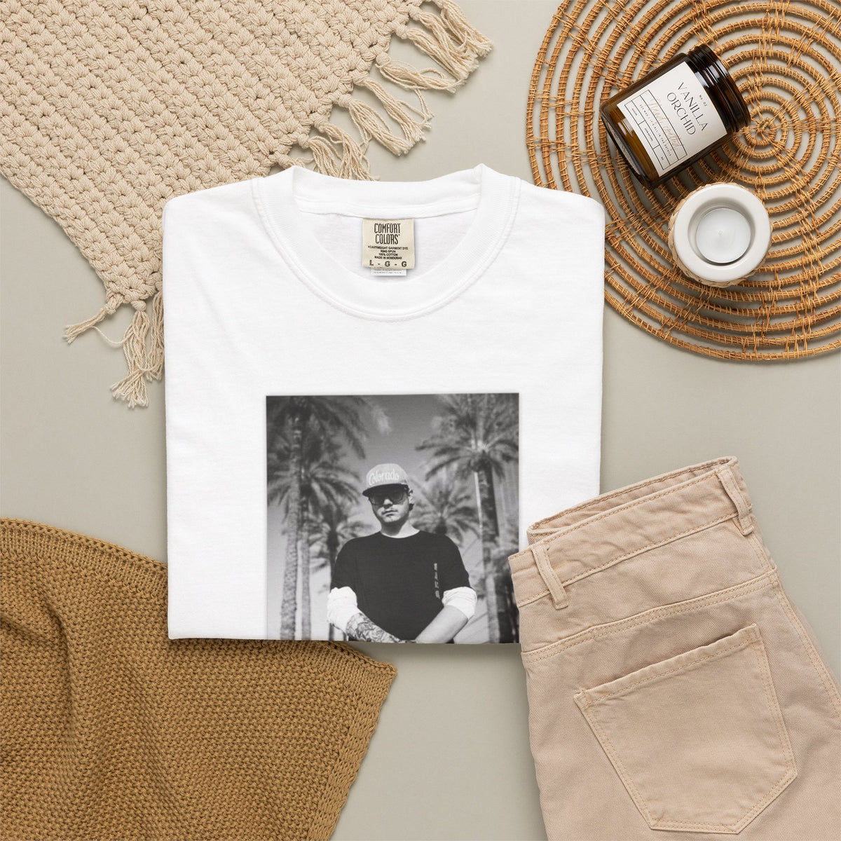 Graphic T‑Shirt — Black & White Palm Photo Tee