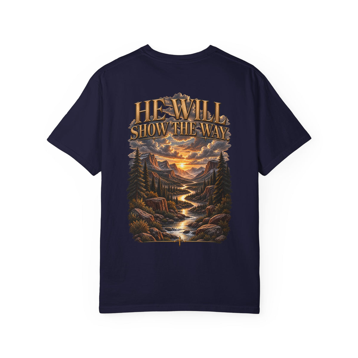 Psalm 23 Compass T-Shirt — "He Will Show The Way" Scenic Graphic Tee