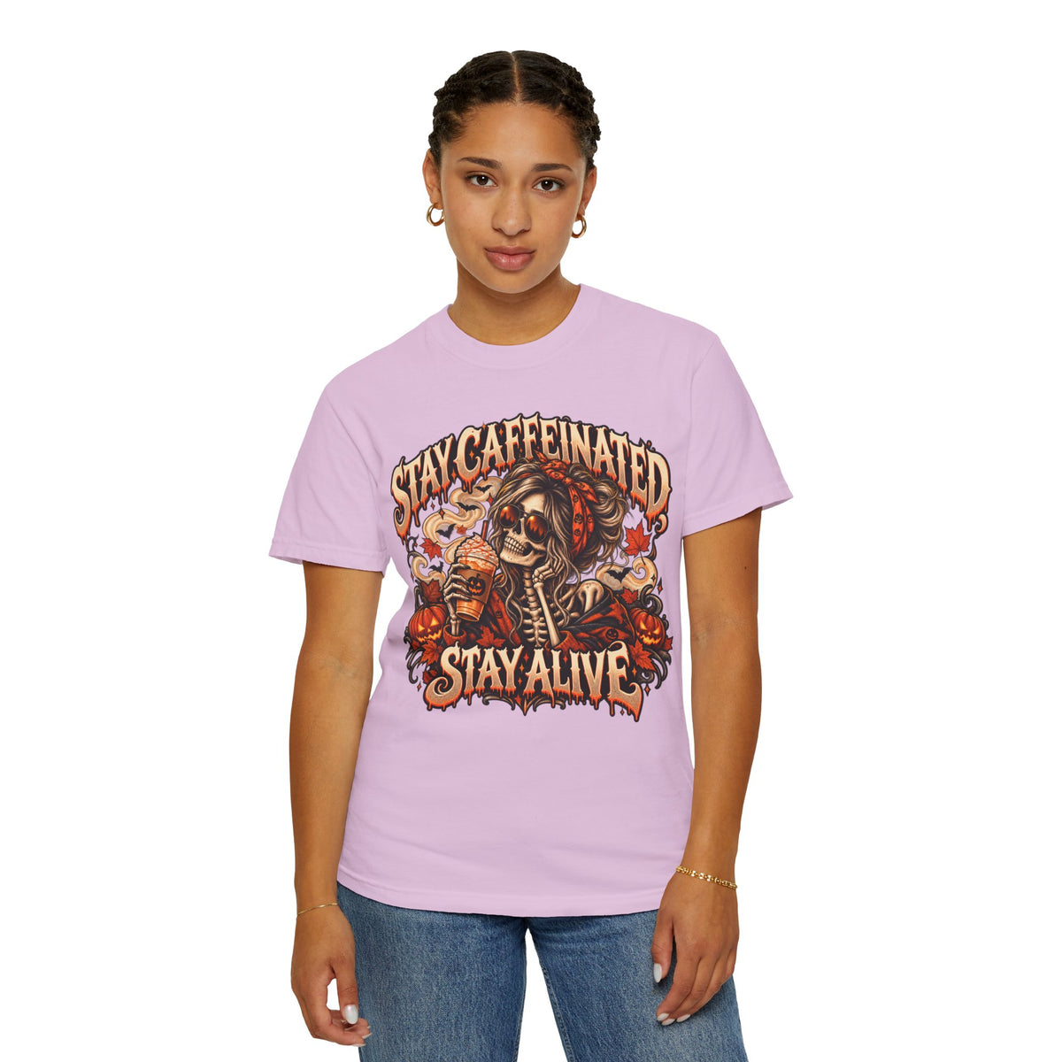 Stay Caffeinated Stay Alive Hers T-Shirt — Skeleton Coffee Graphic Tee